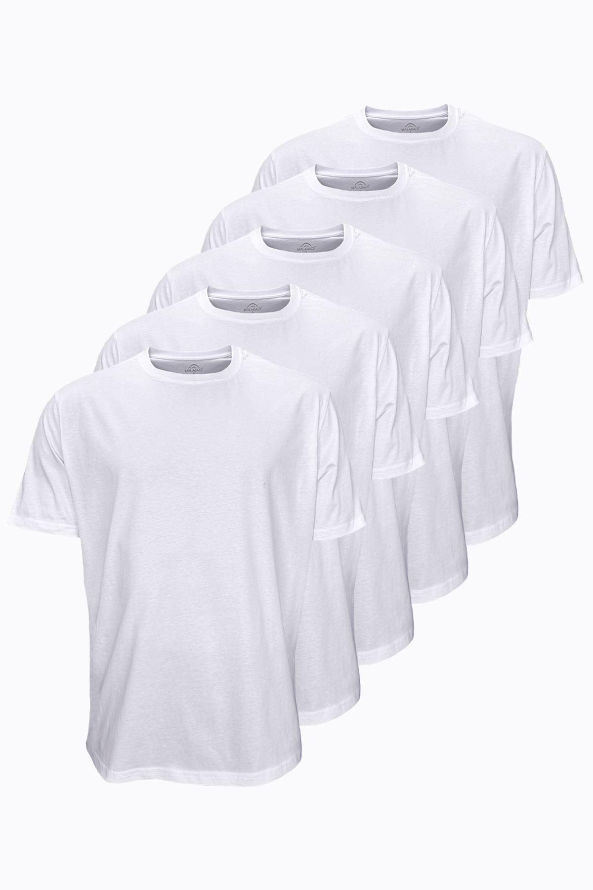 Malabadi 5 li Paket Beyaz Erkek Tişört Loose Fit / %100 Pamuk Bol Rahat Kesim 5M6040 - 1