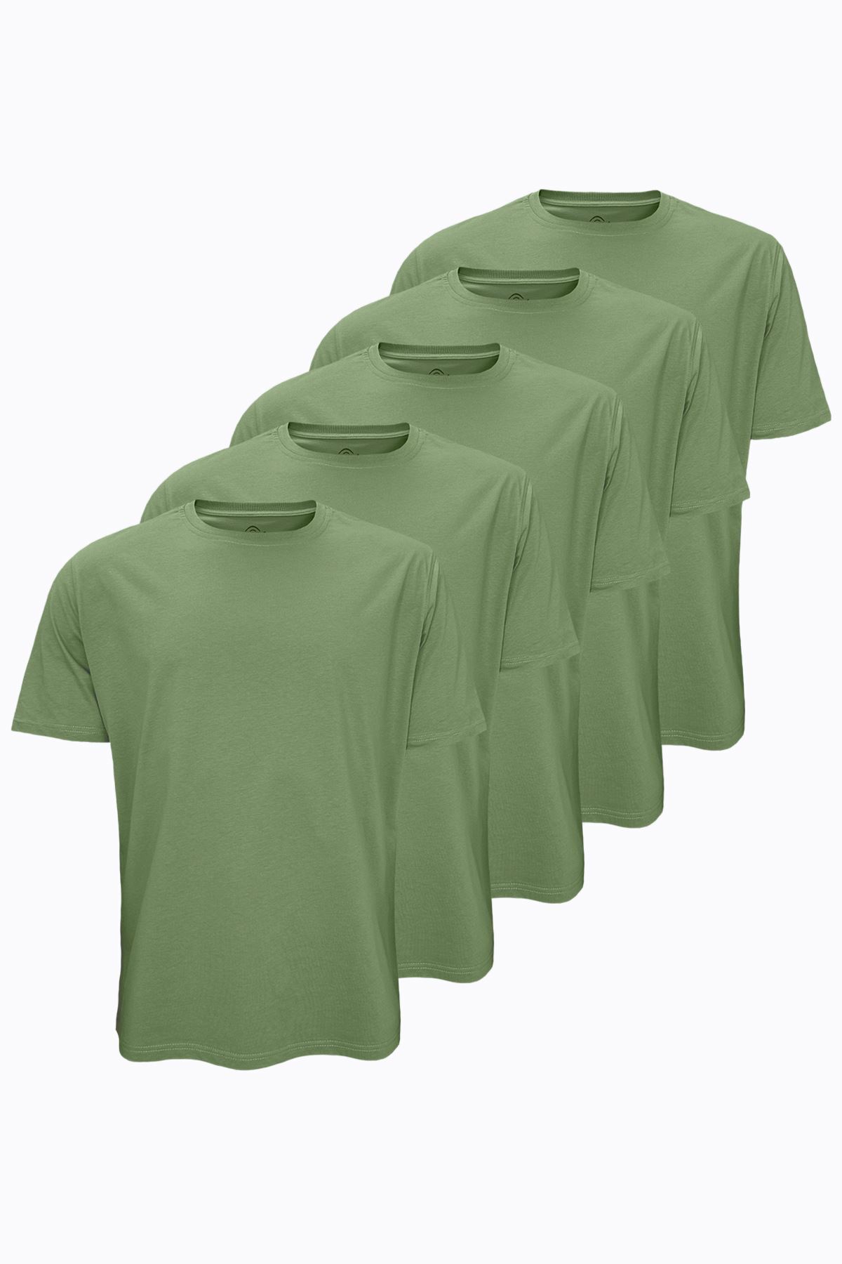 Malabadi 5 li Paket Haki Erkek Tişört Loose Fit / %100 Pamuk Bol Rahat Kesim 5M6040 - 1