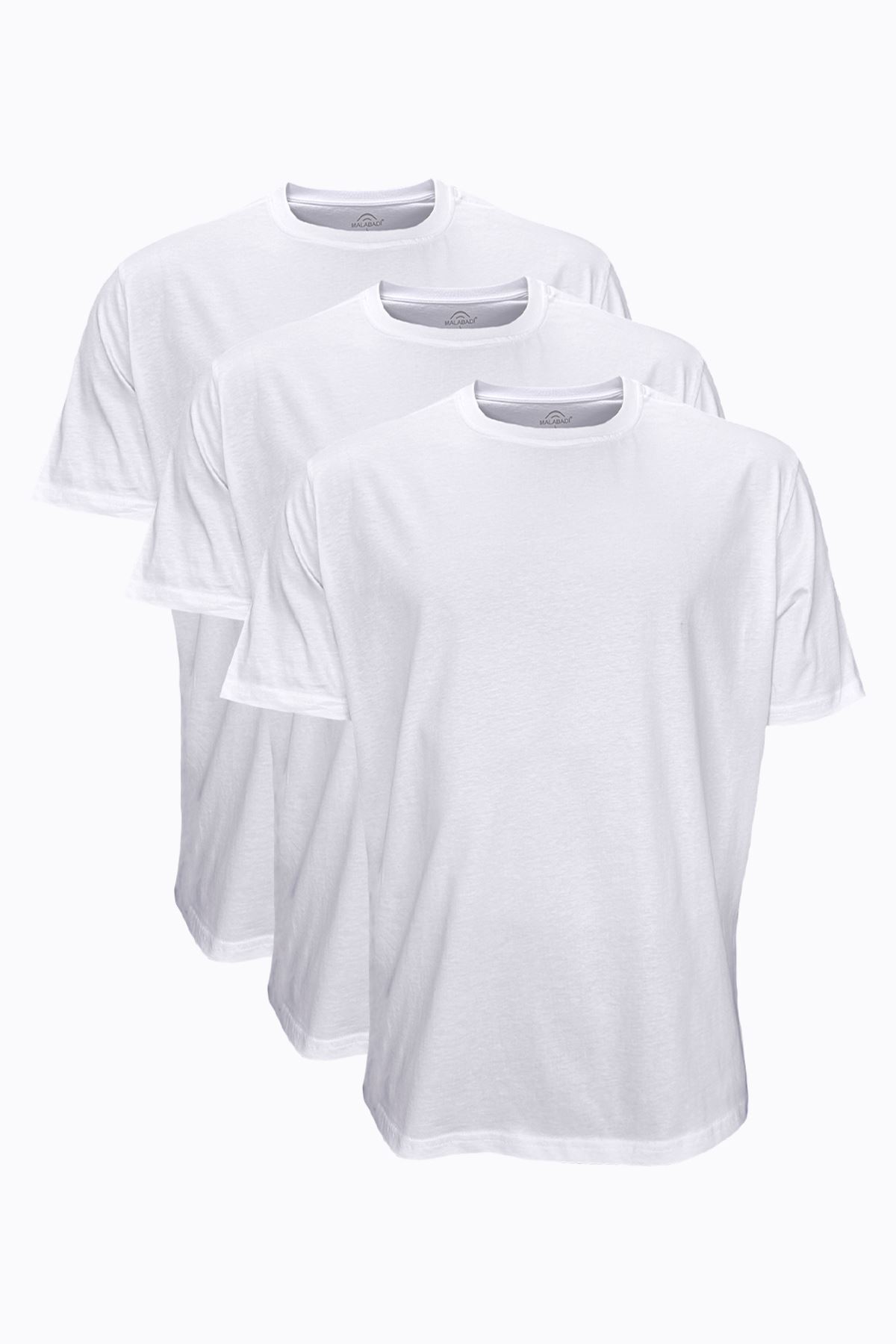 Malabadi Beyaz 3 lü Erkek Tişört Loose Fit / %100 Pamuk Bol Rahat Kesim 3M6040 - 1