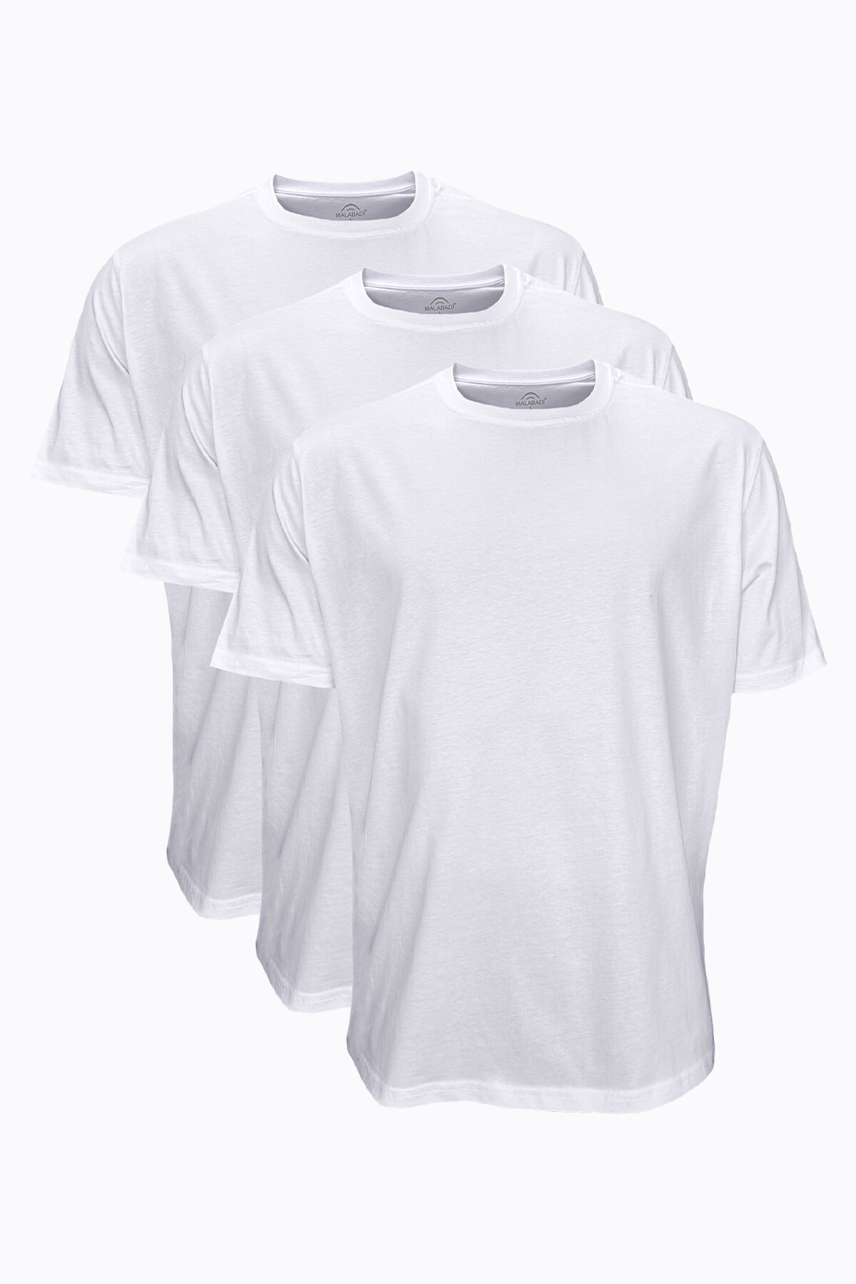 Malabadi Beyaz 3 lü Paket Erkek Büyük Beden Tişört Loose Fit / %100 Pamuk Bol Rahat Kesim 3M6041 - 1