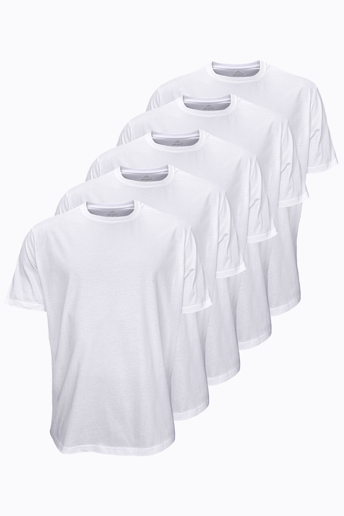 Malabadi Beyaz 5 li Paket Erkek Büyük Beden Tişört Loose Fit / %100 Pamuk Bol Rahat Kesim 5M6041 - 1
