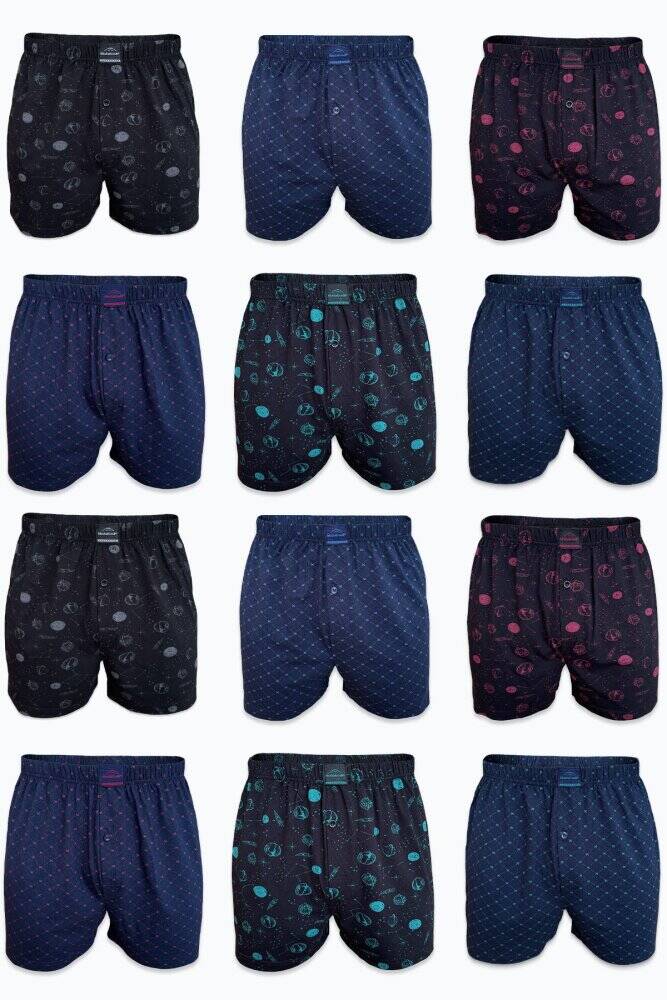 Malabadi Erkek 12 li Premium Collection Desenli Geniş Kalıp Büyük Beden Modal Boxer 12M90254 - 1