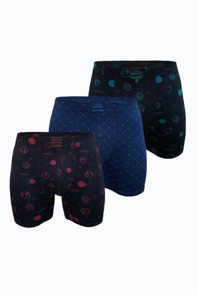 Malabadi Erkek 3 lü Desenli Set 1 Premium Collection Modal Uzun Boxer 3M250 - 1