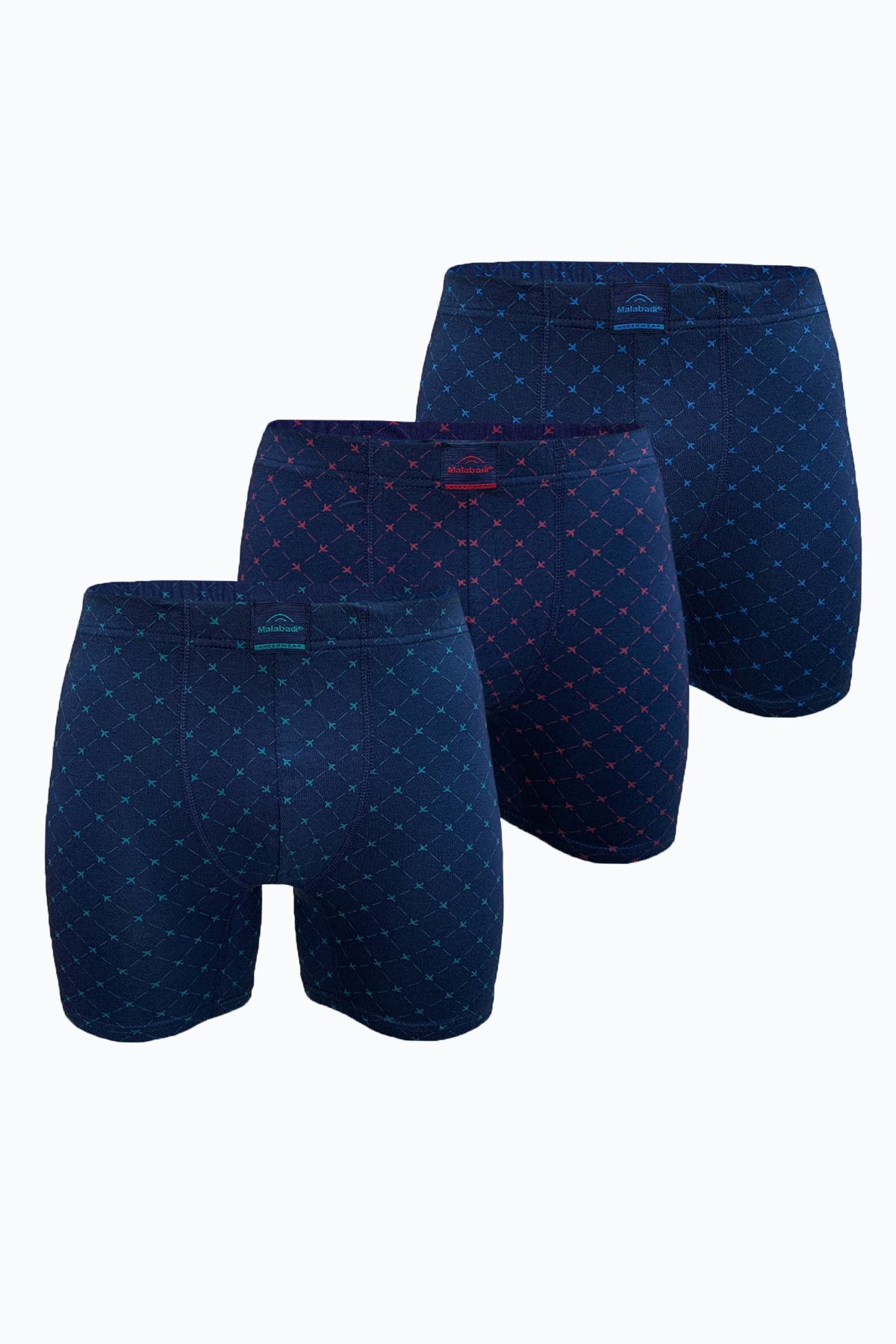 Malabadi Erkek 3 lü Lacivert Desenli Premium Collection Modal Uzun Boxer 3M250 - 1