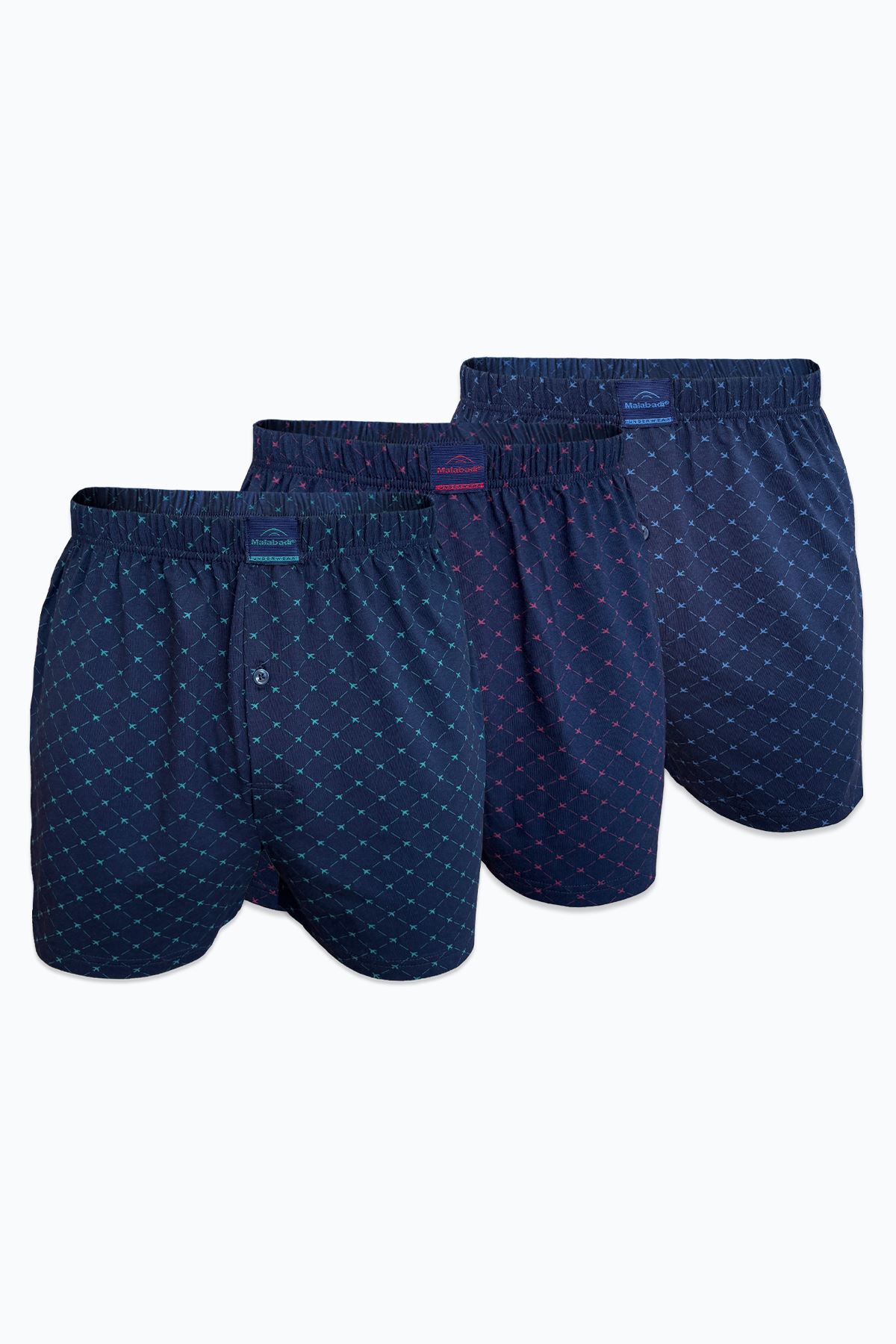Malabadi Erkek 3 lü Lacivert Premium Collection Desenli Geniş Kalıp Büyük Beden Modal Boxer 3M90254 - 1