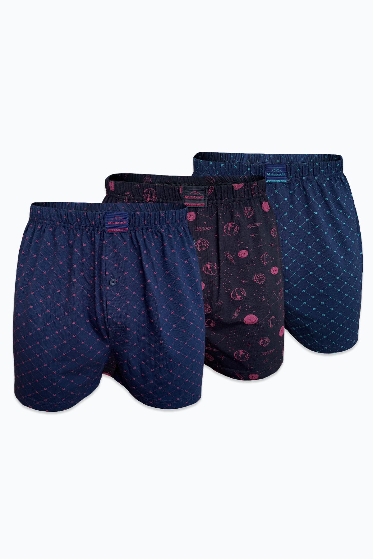 Malabadi Erkek 3 lü Set-2 Premium Collection Desenli Geniş Kalıp Büyük Beden Modal Boxer 3M90254 - 1