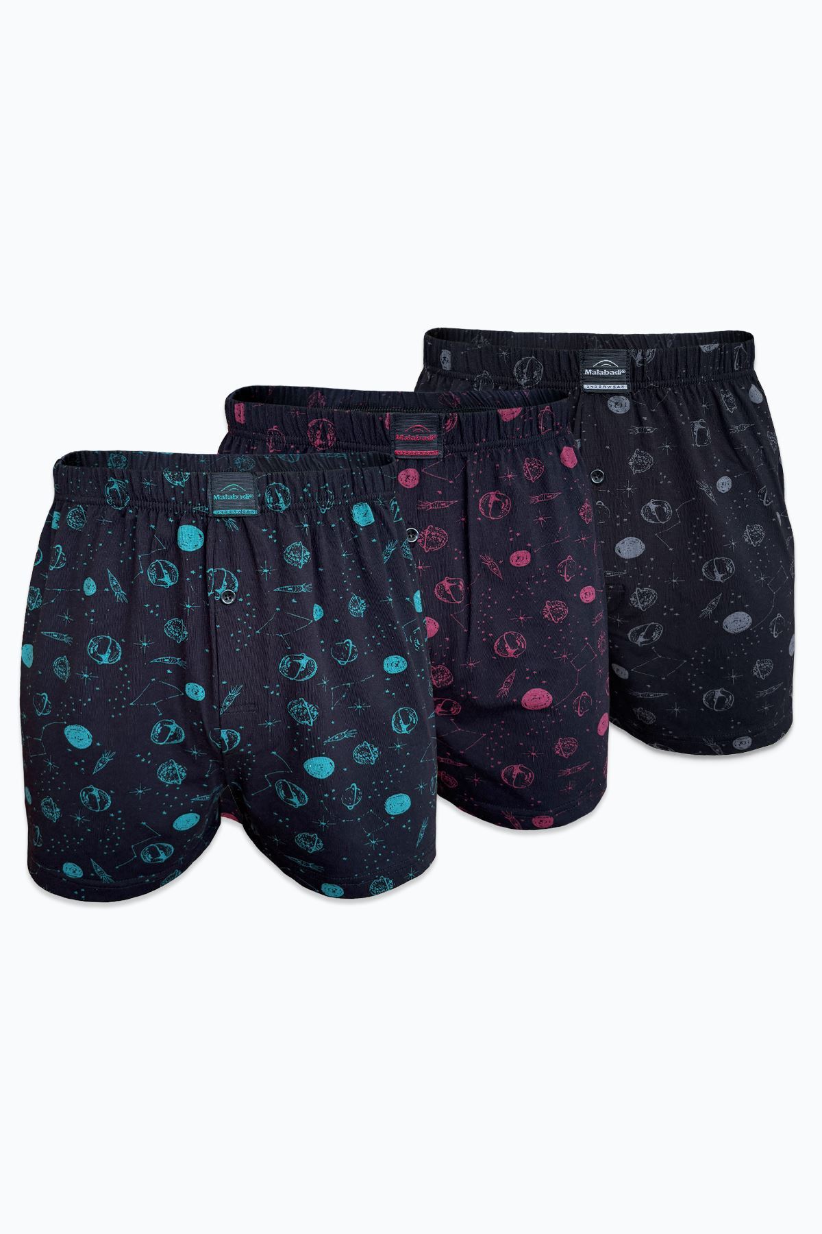 Malabadi Erkek 3 lü Siyah Premium Collection Desenli Geniş Kalıp Modal Boxer 3M254 - 1