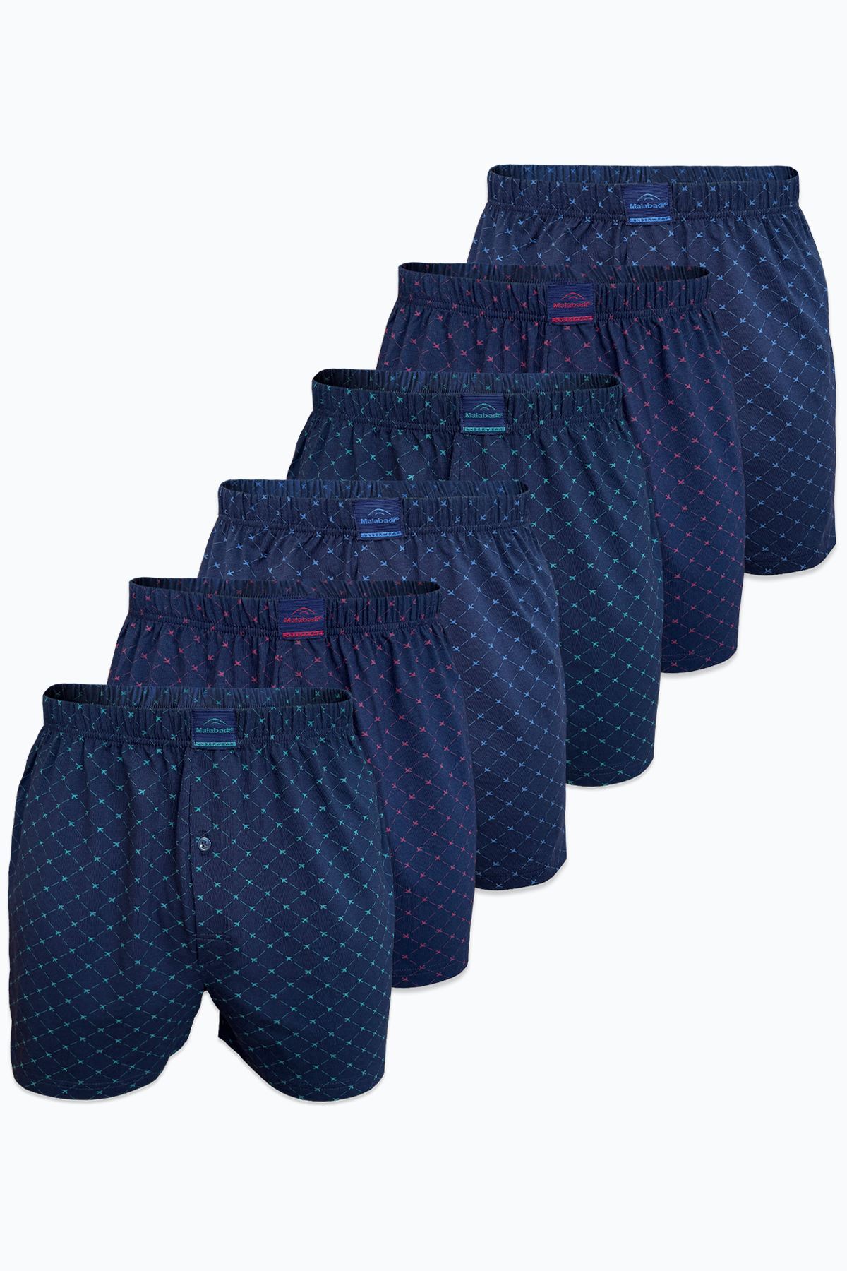 Malabadi Erkek 6 lı Lacivert Premium Collection Desenli Geniş Kalıp Büyük Beden Modal Boxer 6M90254 - 1