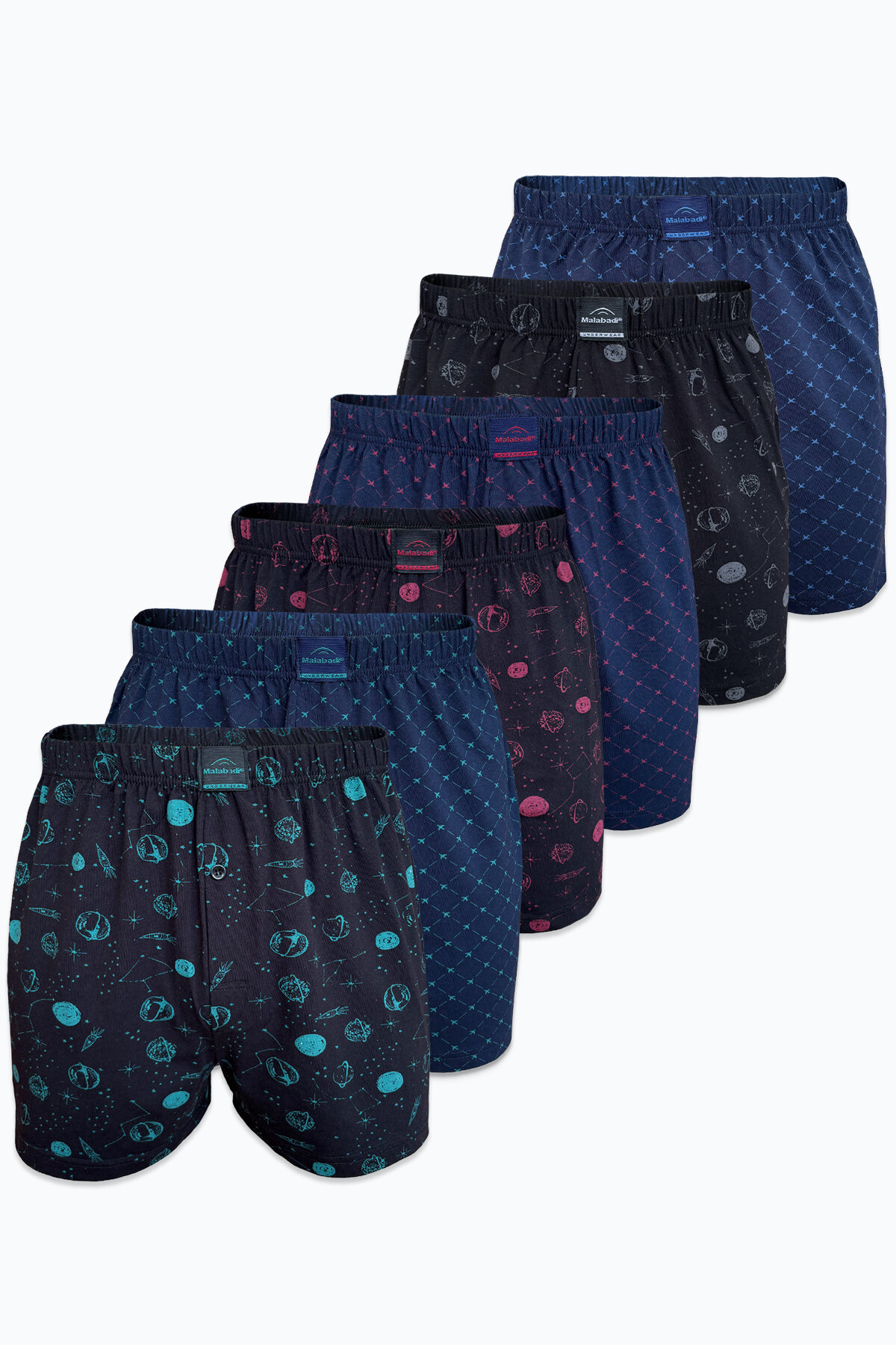 Malabadi Erkek 6 lı Set-1 Premium Collection Desenli Geniş Kalıp Büyük Beden Modal Boxer 6M90254 - Malabadi