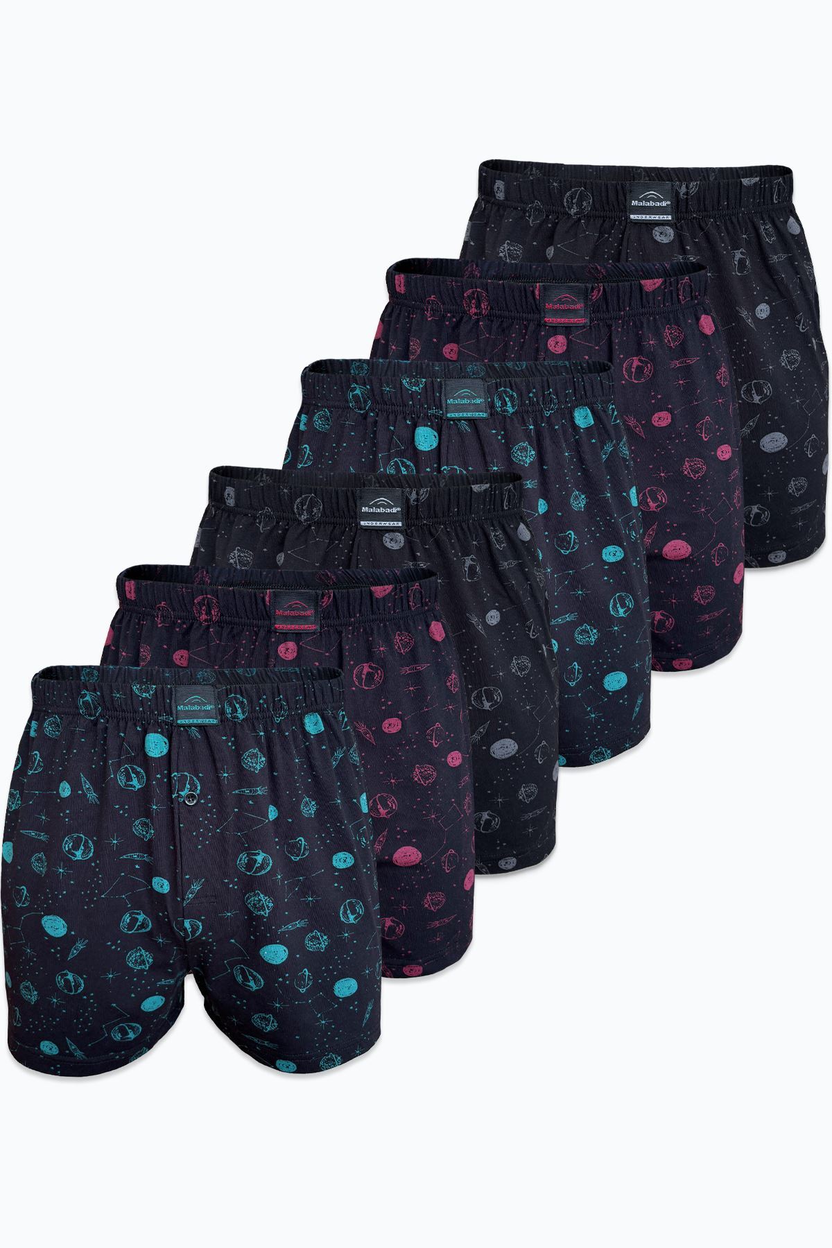 Malabadi Erkek 6 lı Siyah Premium Collection Desenli Geniş Kalıp Modal Boxer 6M254 