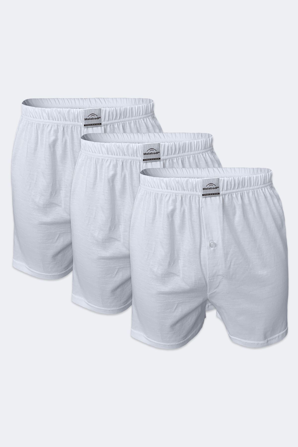 Malabadi Erkek Beyaz 3 Lü Geniş Kalıp %100 Pamuk Boxer 3M024 - 1