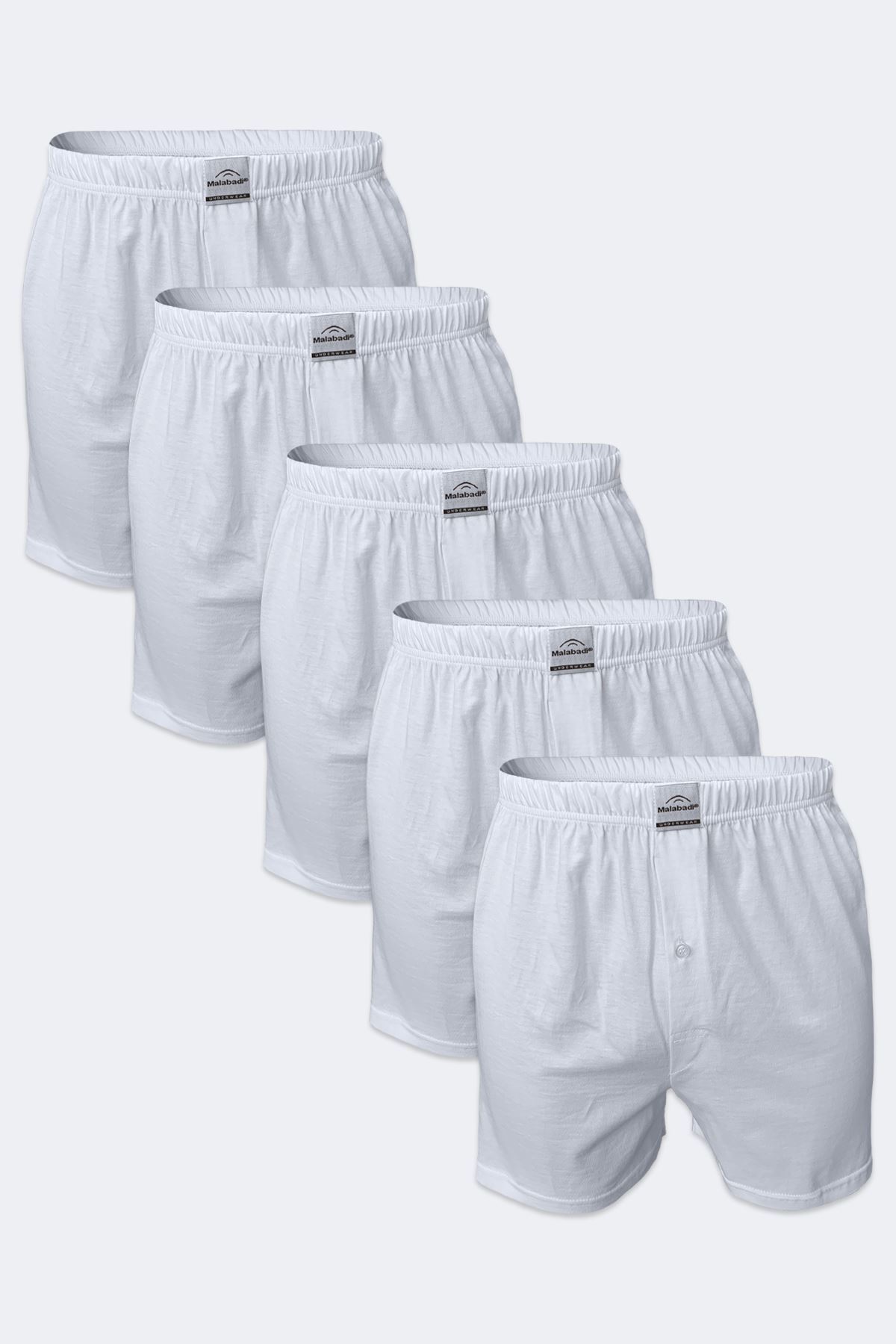 Malabadi Erkek Beyaz 5 Li Geniş Kalıp Büyük Beden %100 Pamuk Battal Boxer MB2400 - 1