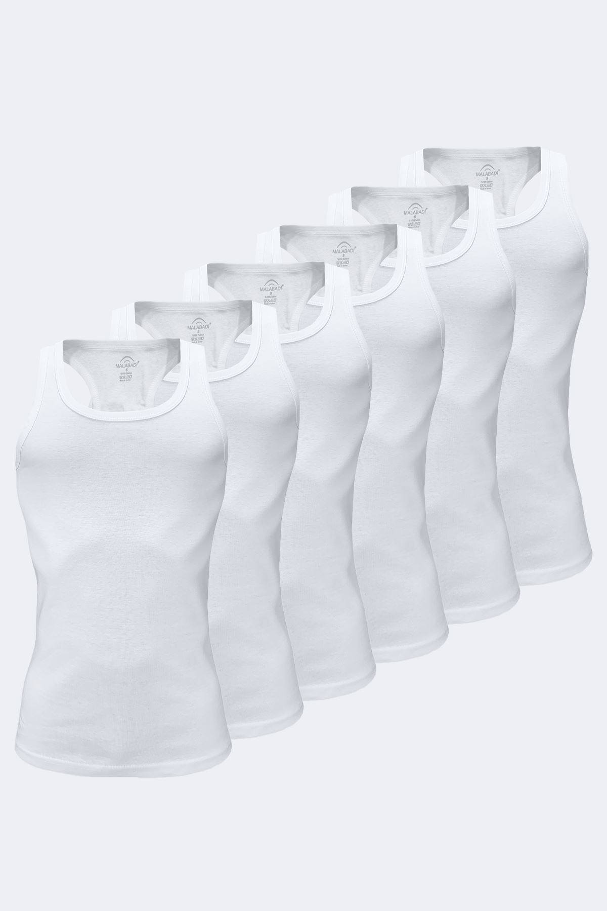 Malabadi Erkek Beyaz 6 Lı Paket %100 Pamuk Ribana Sporcu Atleti 039-E - 1