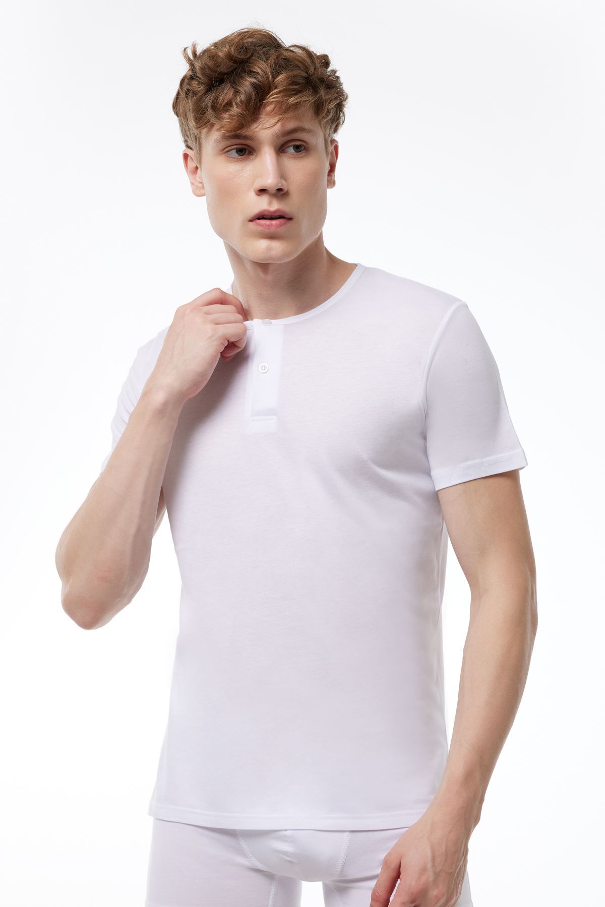 Malabadi Erkek Beyaz Düğmeli Yaka İnce Modal Yaz Serinliği T-Shirt 083 - 1