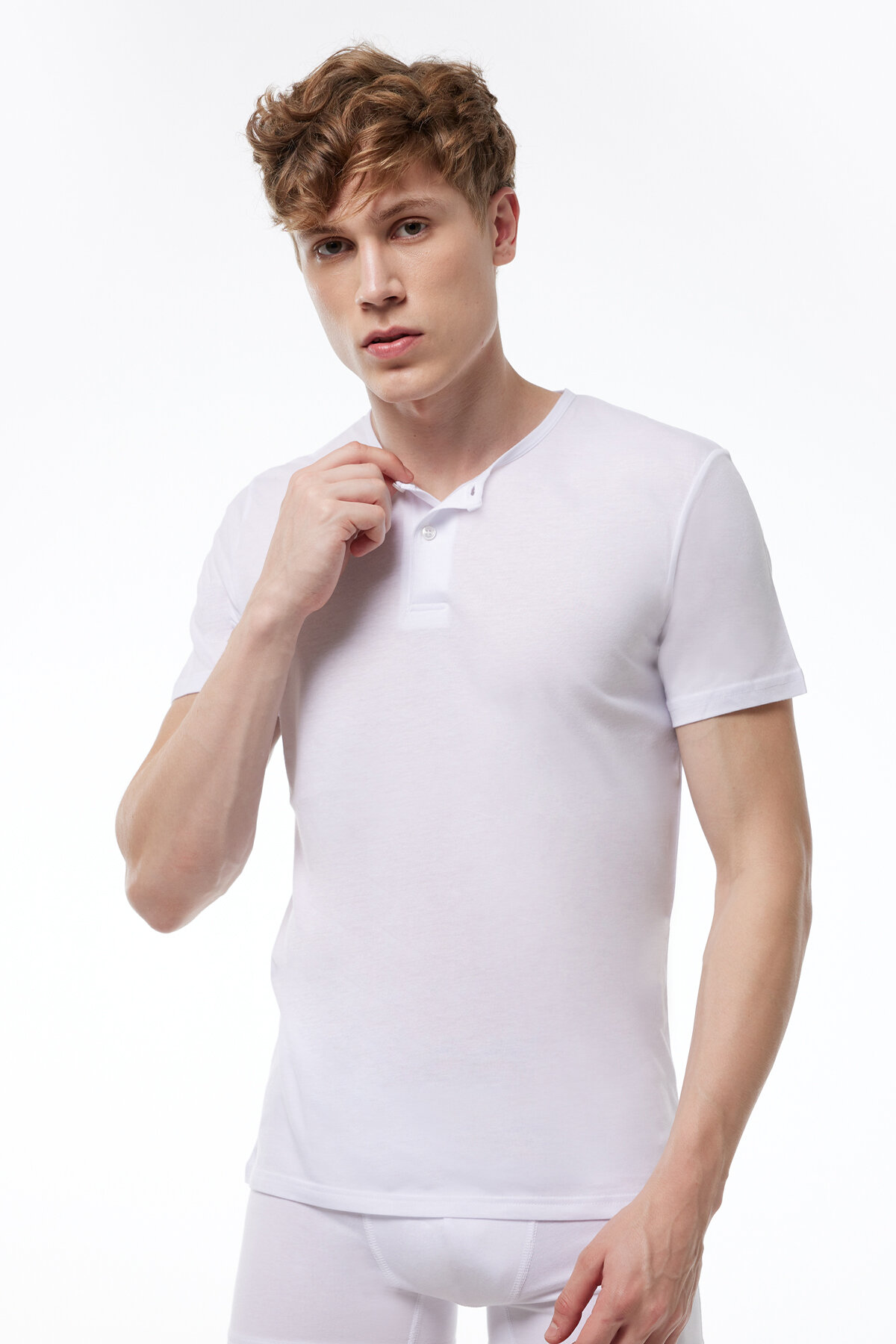 Malabadi Erkek Beyaz Düğmeli Yaka İnce Modal Yaz Serinliği T-Shirt 083 - 2