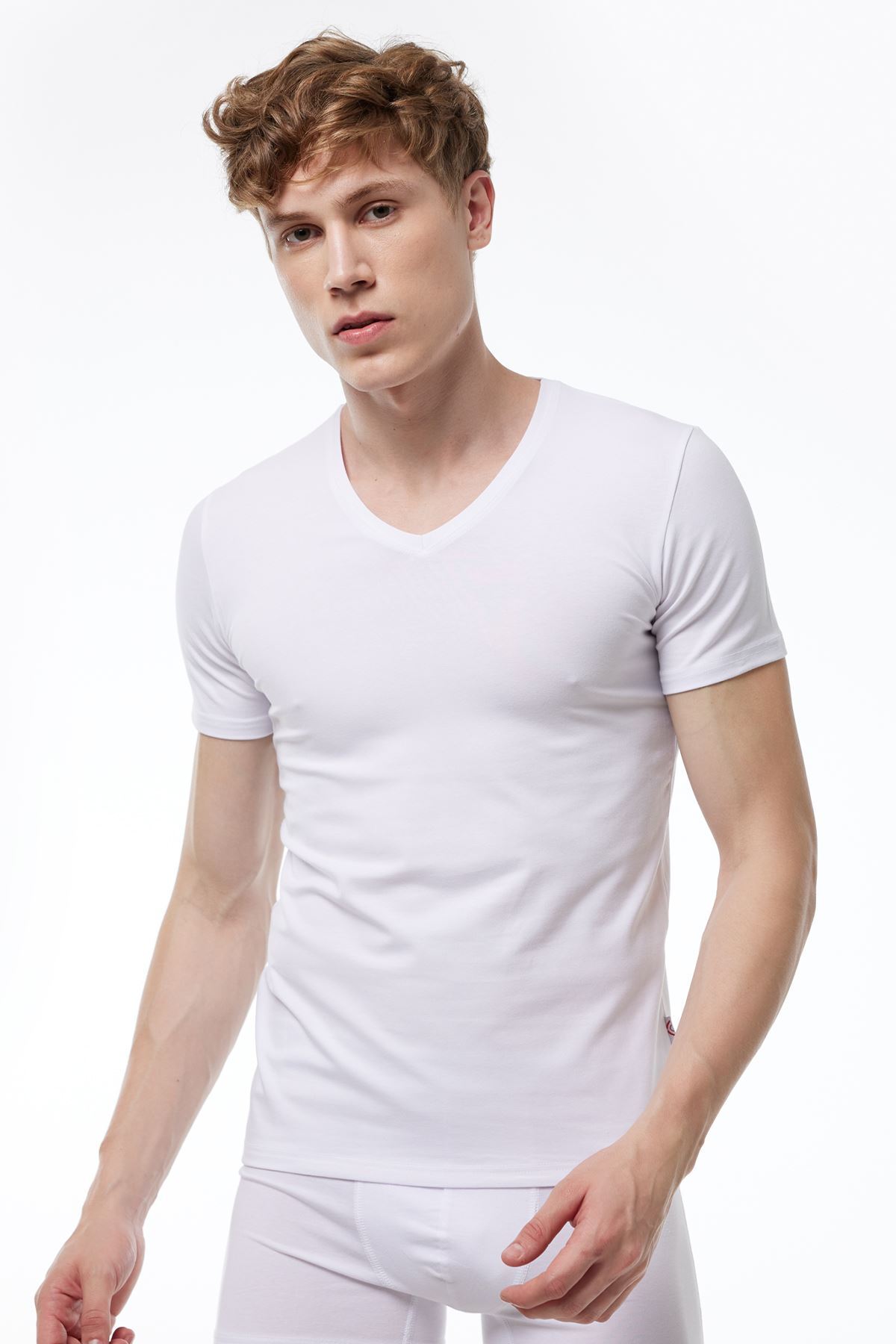 Malabadi Erkek Beyaz V Yaka Kısa Kollu Modal T-shirt Body 032 - 1