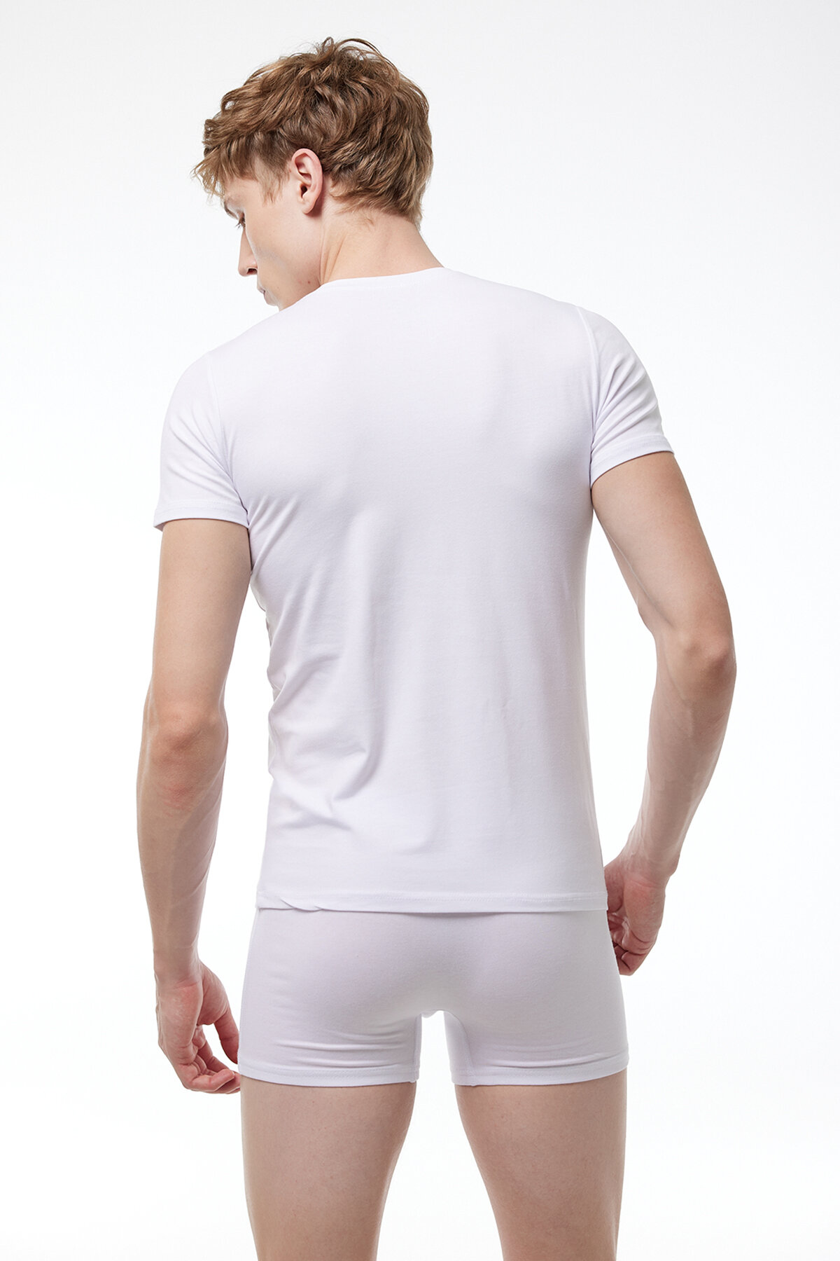 Malabadi Erkek Beyaz Yuvarlak Yaka Kısa Kollu Pamuk Elastan Fanila T-shirt 093 - 2