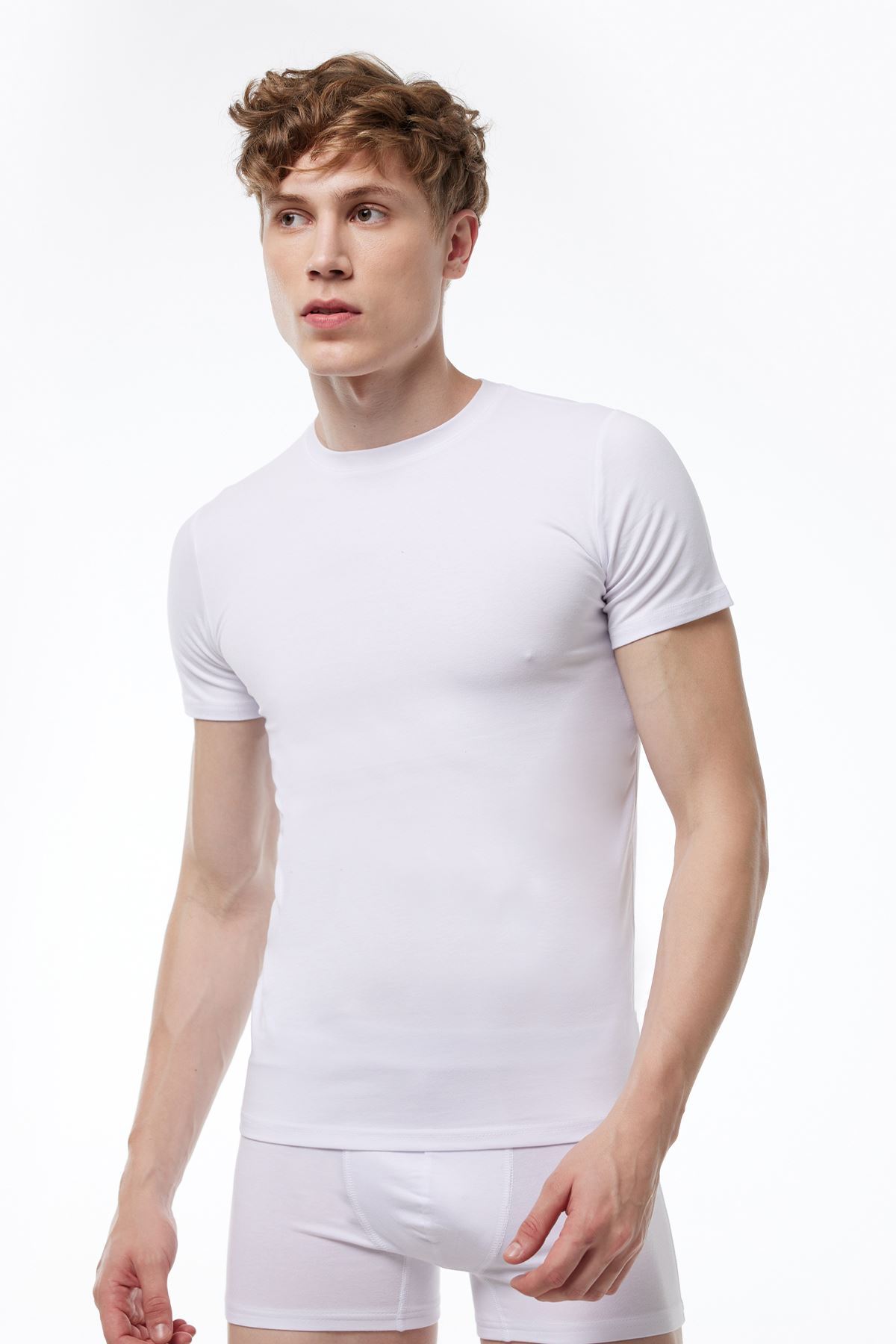 Malabadi Erkek Beyaz Yuvarlak Yaka Kısa Kollu Pamuk Elastan Fanila T-shirt 093 