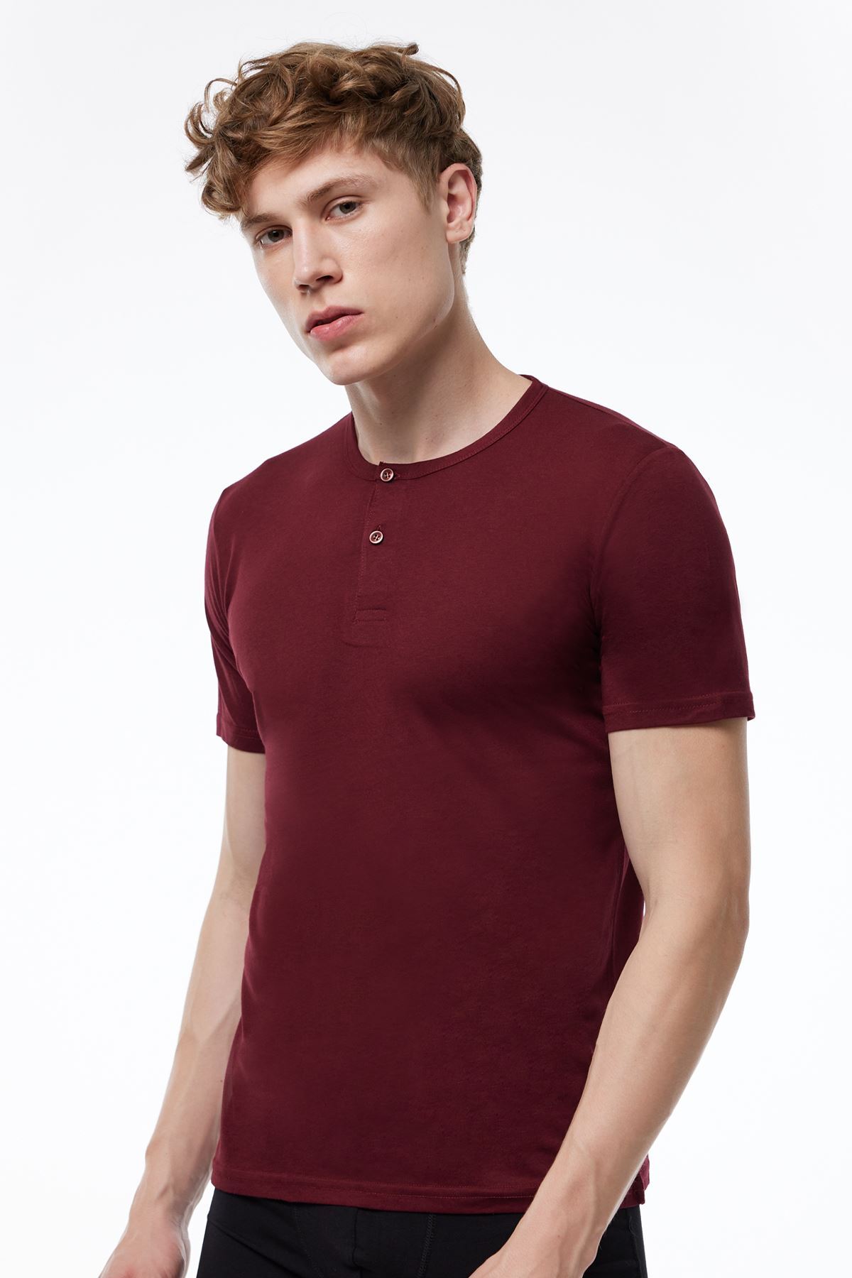 Malabadi Erkek Bordo Düğmeli Yaka İnce Modal Yaz Serinliği T-Shirt 083 
