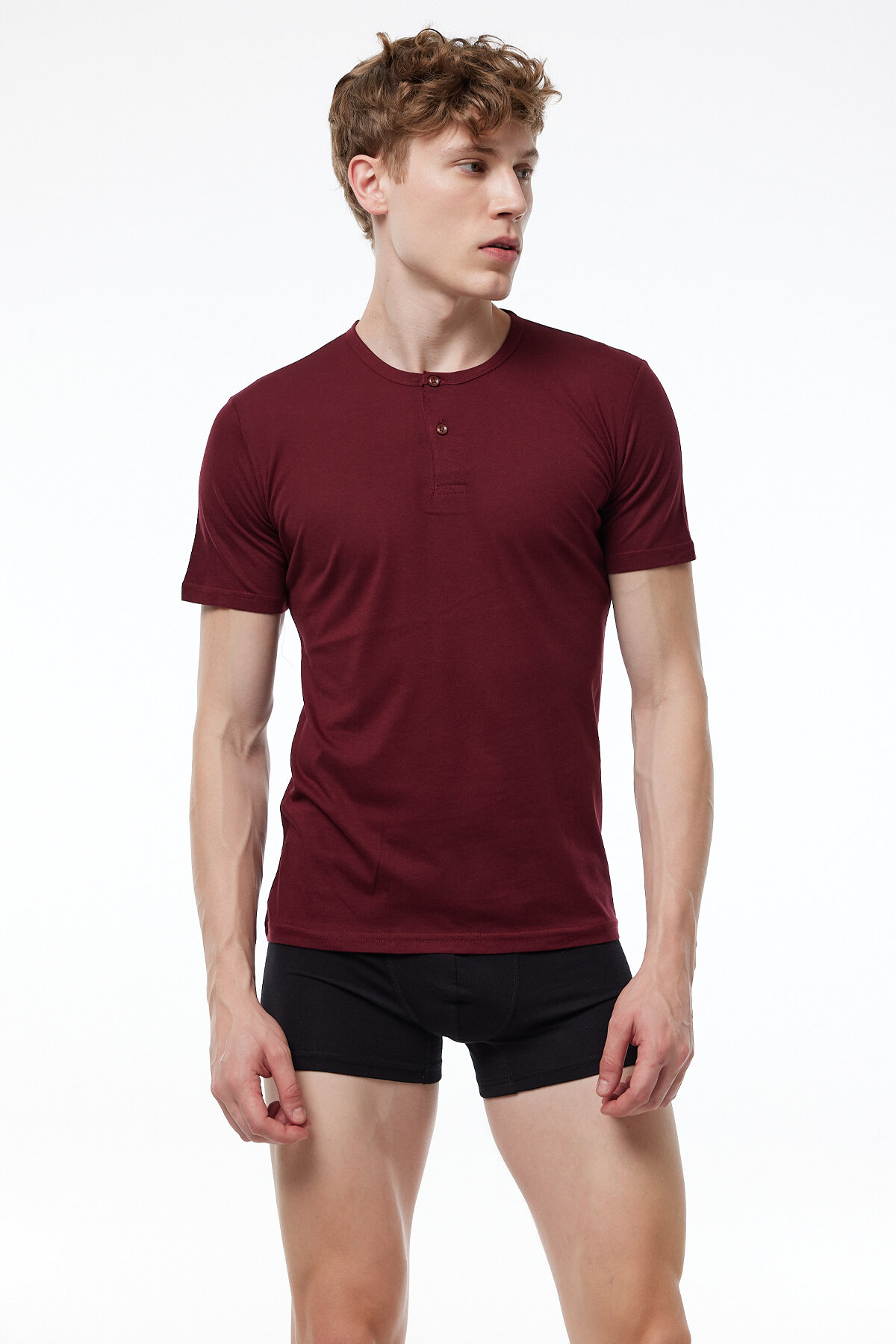Malabadi Erkek Bordo Düğmeli Yaka İnce Modal Yaz Serinliği T-Shirt 083 - 2
