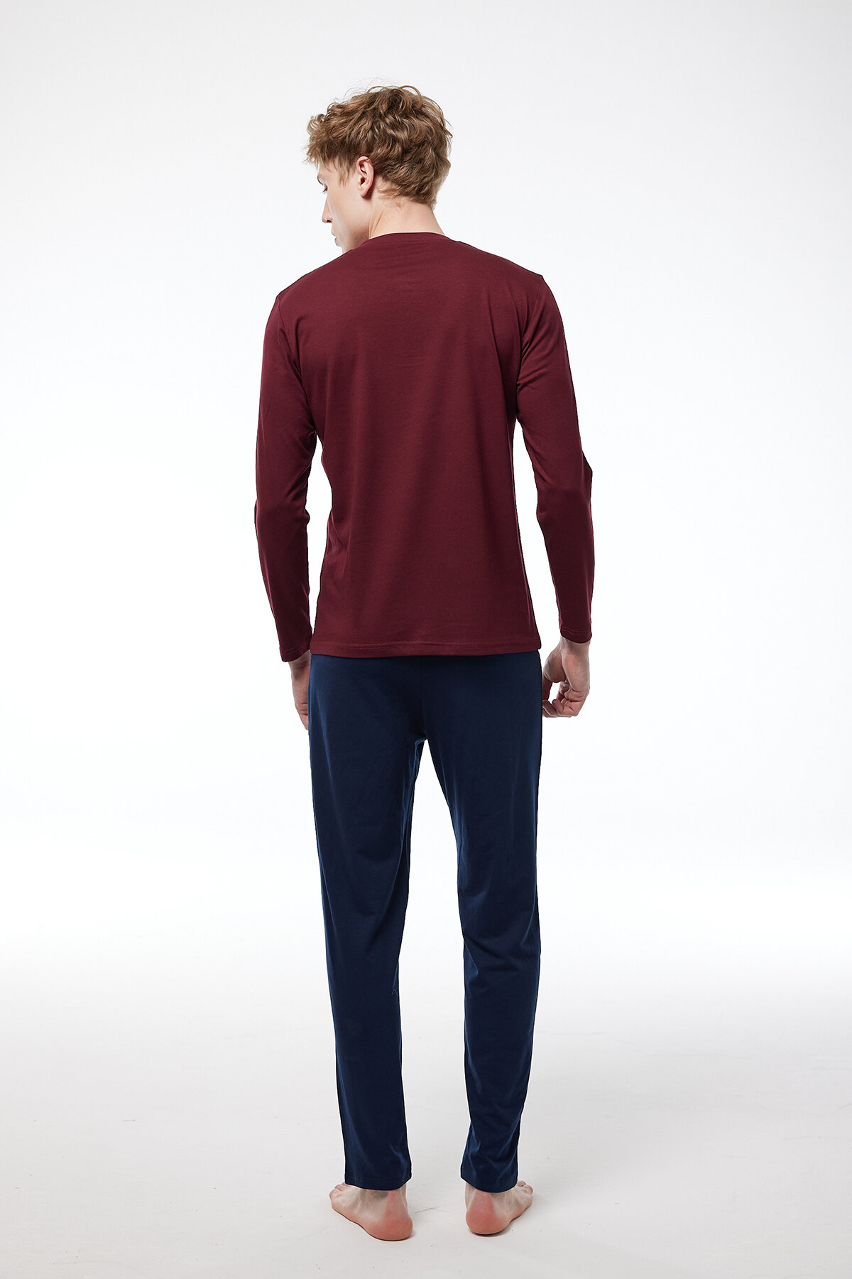 Malabadi Erkek Bordo Düğmeli Yaka Uzun Kollu Kışlık Pijama Takımı 6010 - 3