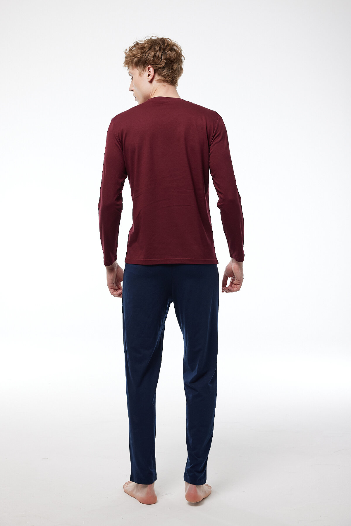 Malabadi Erkek Bordo V Yaka Uzun Kollu Kışlık Pijama Takımı 6011 - Malabadi