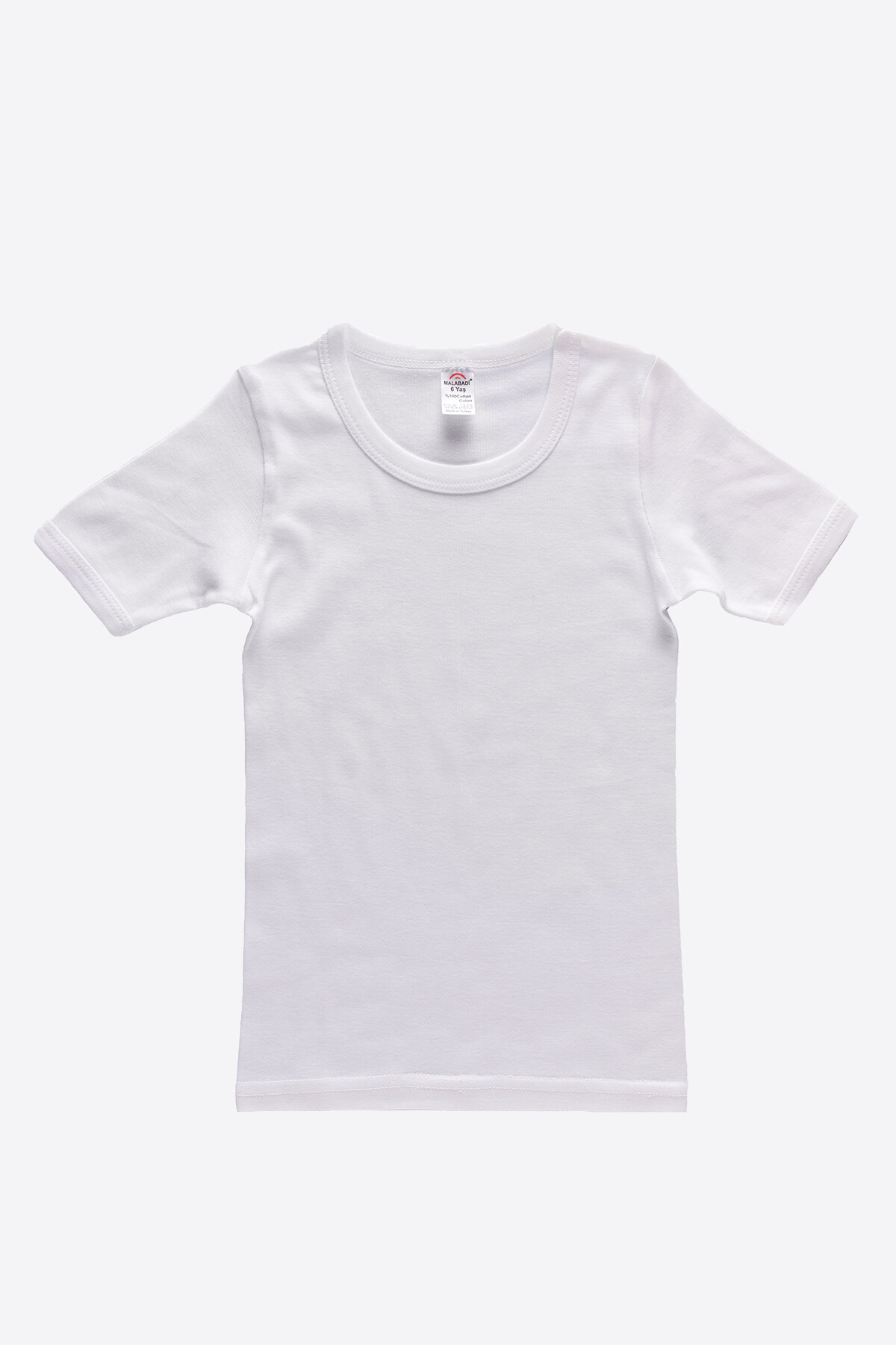 Malabadi Erkek Çocuk Beyaz 6 Lı Paket %100 Pamuk Yuvarlak Yaka Kısa Kollu Ribana Fanila 90202-E - 1
