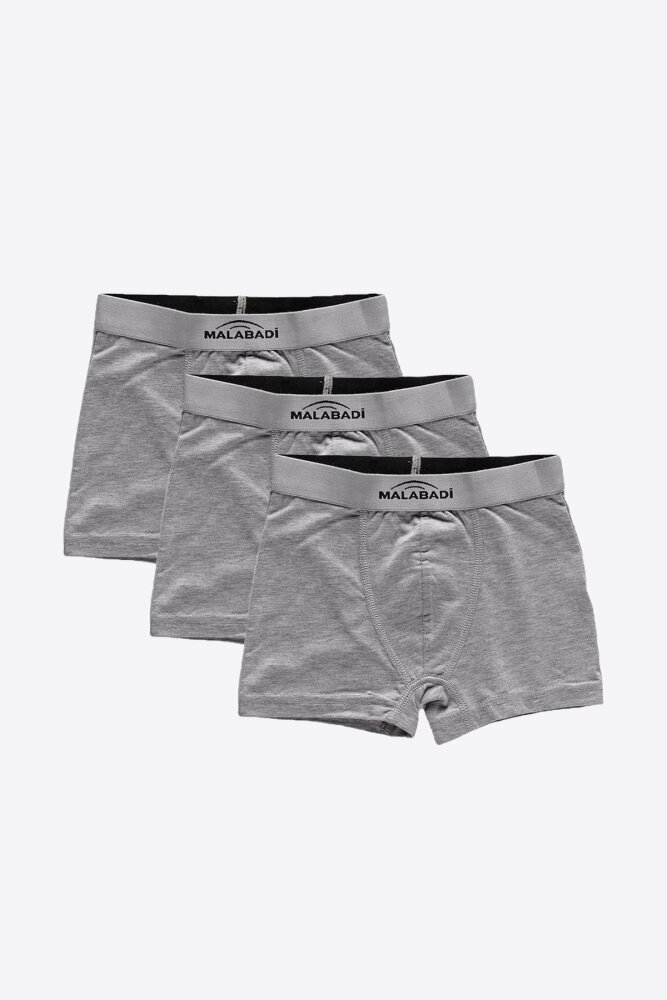 Malabadi Erkek Çocuk Gri 3 Lü Pamuk Elastan Boxer 3M208 