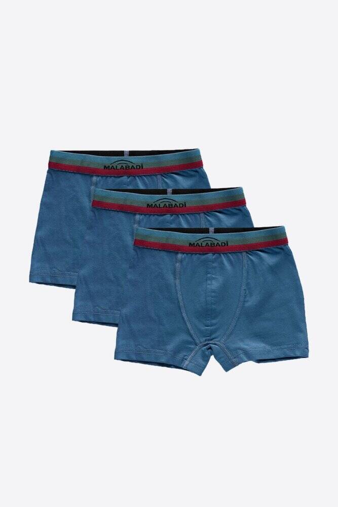 Malabadi Erkek Çocuk Mavi 3 Lü Pamuk Elastan Boxer 3M208 - 1