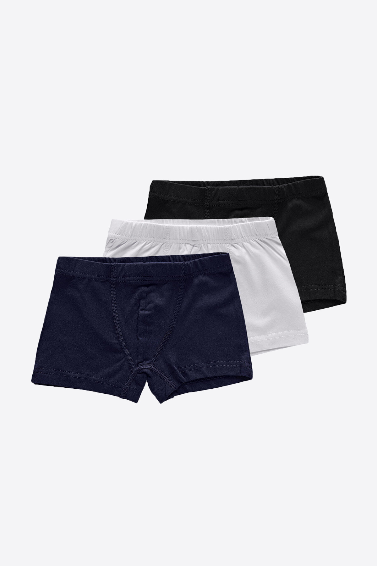 Malabadi Erkek Çocuk Siyah Beyaz Lacivert 3'lü Pamuk Elastan Boxer 3M209 - Malabadi