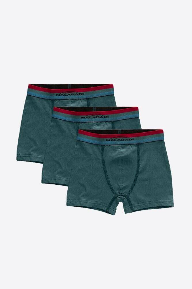 Malabadi Erkek Çocuk Yeşil 3 lü Pamuk Elastan Boxer 3M208 - 1