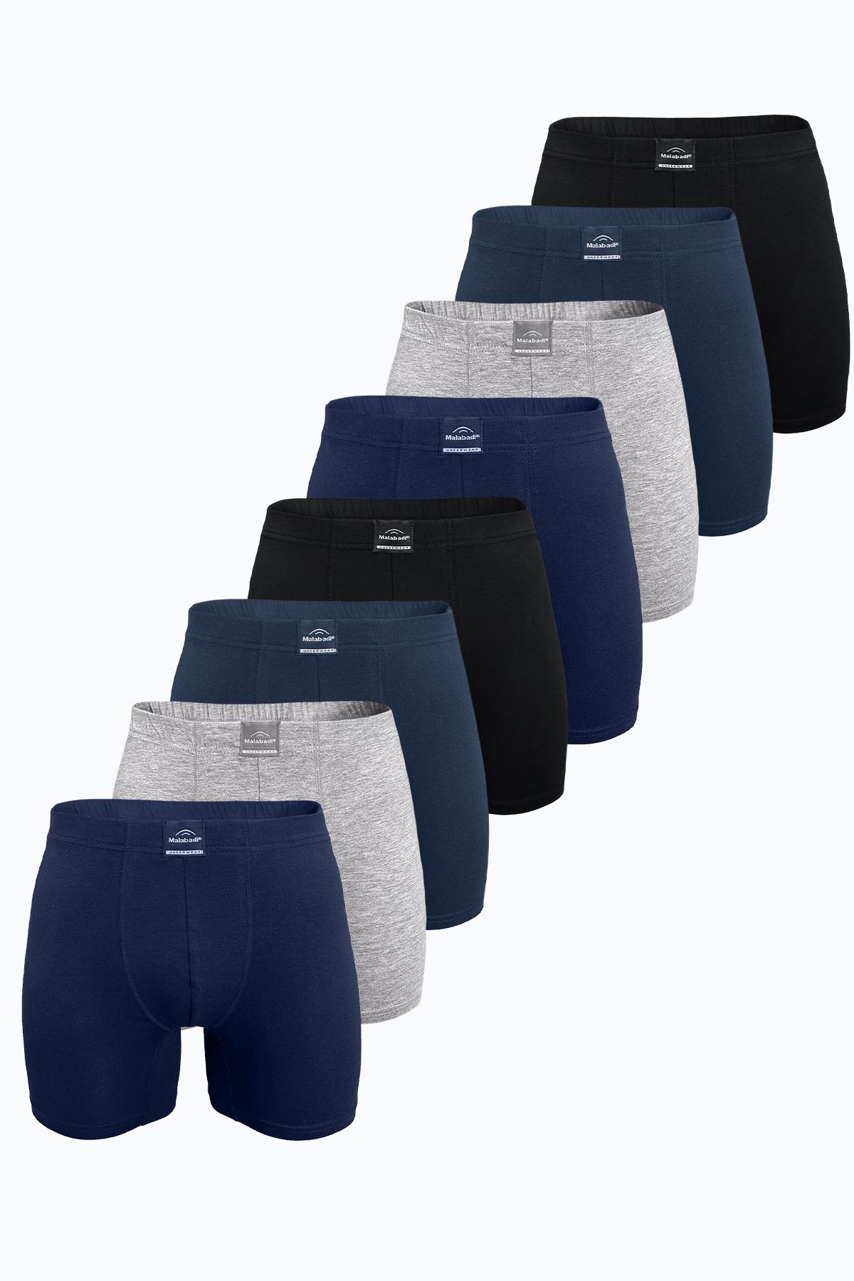 Malabadi Erkek Düz Karışık Renk 8 li Premium Collection Modal Uzun Boxer 8M250 - Malabadi