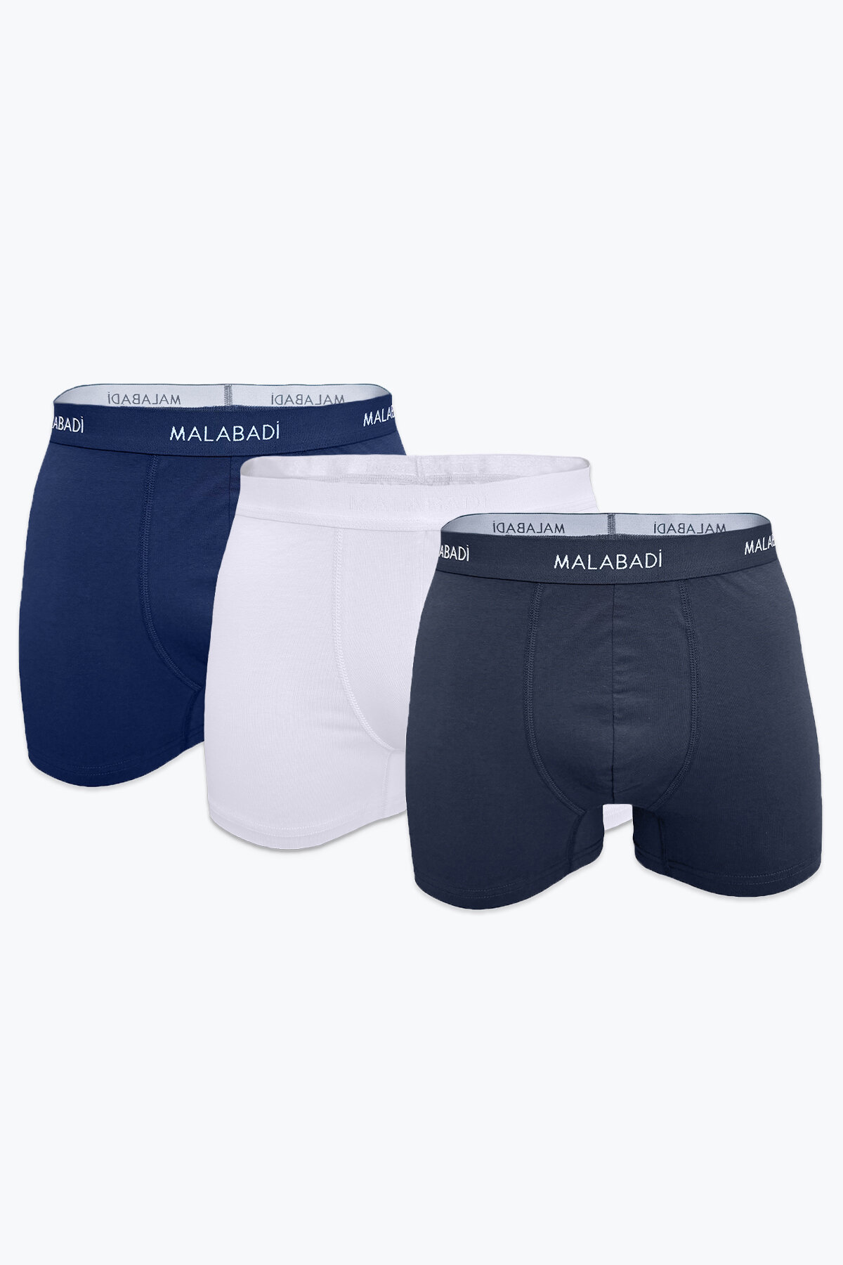 Malabadi Erkek Füme Beyaz Lacivert 3 Lü Pamuk Elastan Boxer 3M075 