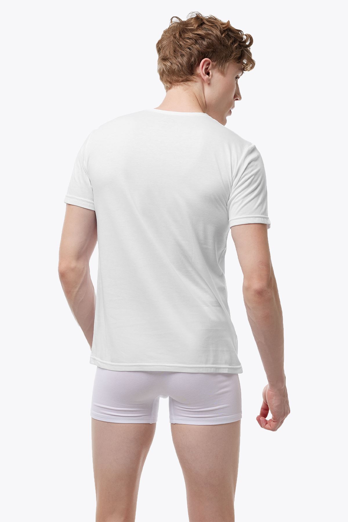 Malabadi Erkek Füme Taş Rengi 2 li V Yaka Modal İnce Yaz Serinliği Tişört 2M085 - 7