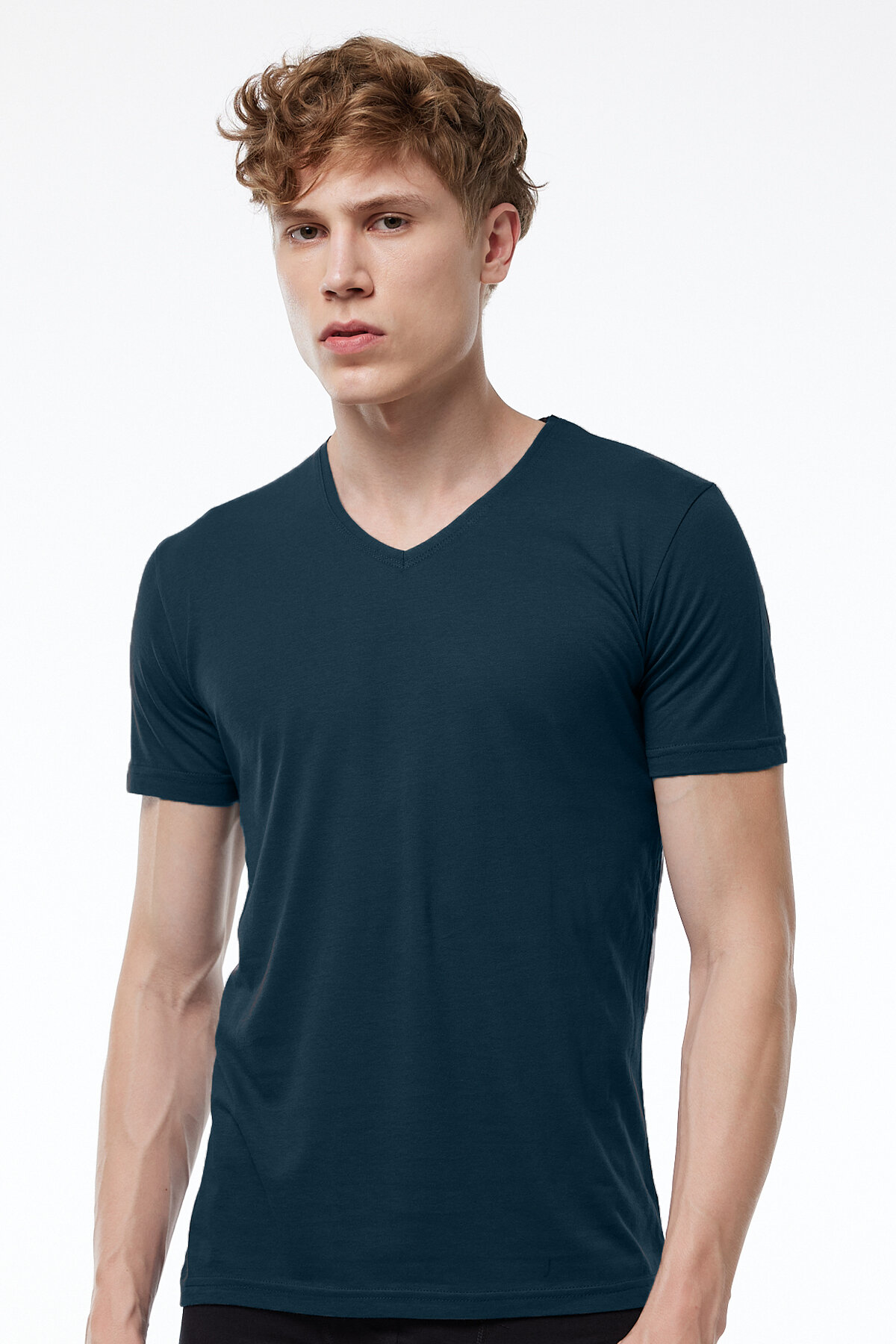 Malabadi Erkek Füme Taş Rengi 2 li V Yaka Modal İnce Yaz Serinliği Tişört 2M085 - 2