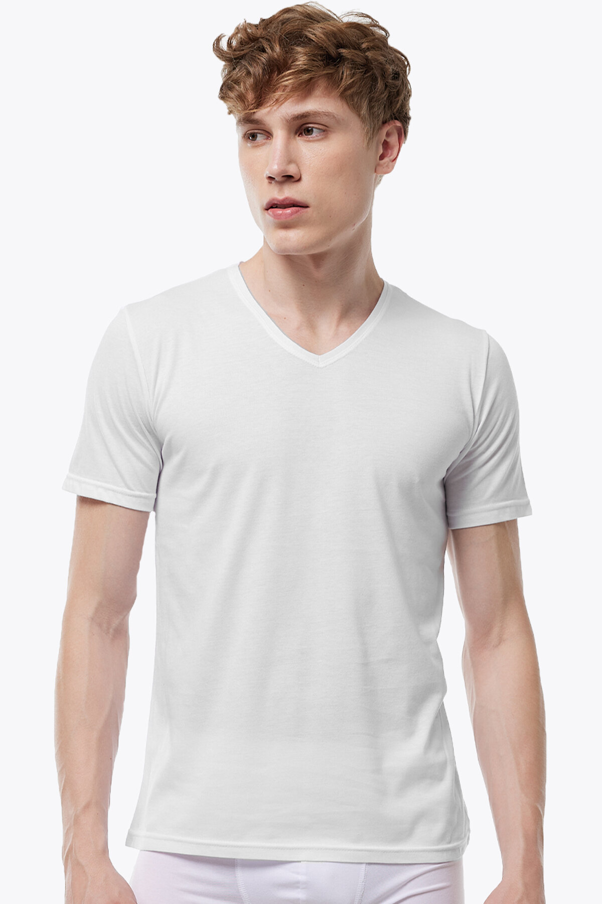 Malabadi Erkek Füme Taş Rengi 2 li V Yaka Modal İnce Yaz Serinliği Tişört 2M085 - 3