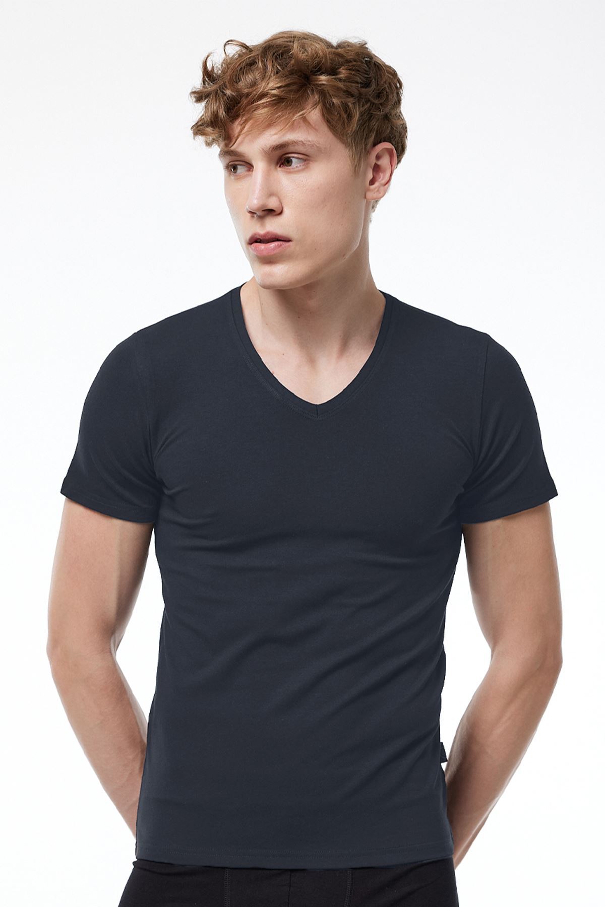Malabadi Erkek Füme V Yaka Kısa Kollu Modal T-shirt Body 032 - 1