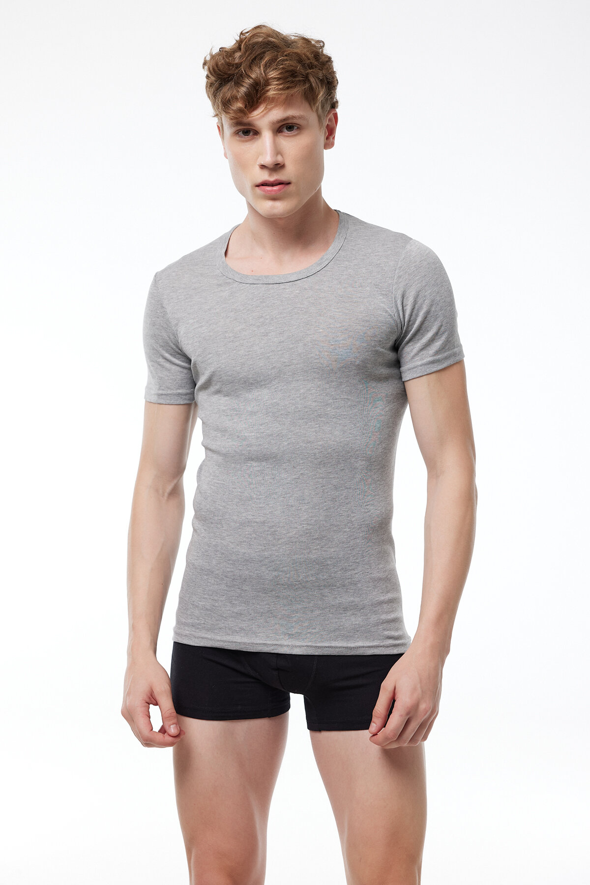 Malabadi Erkek Gri 2 Li Paket %100 Pamuk Geniş Yaka Ribana Fanila 035 - 2