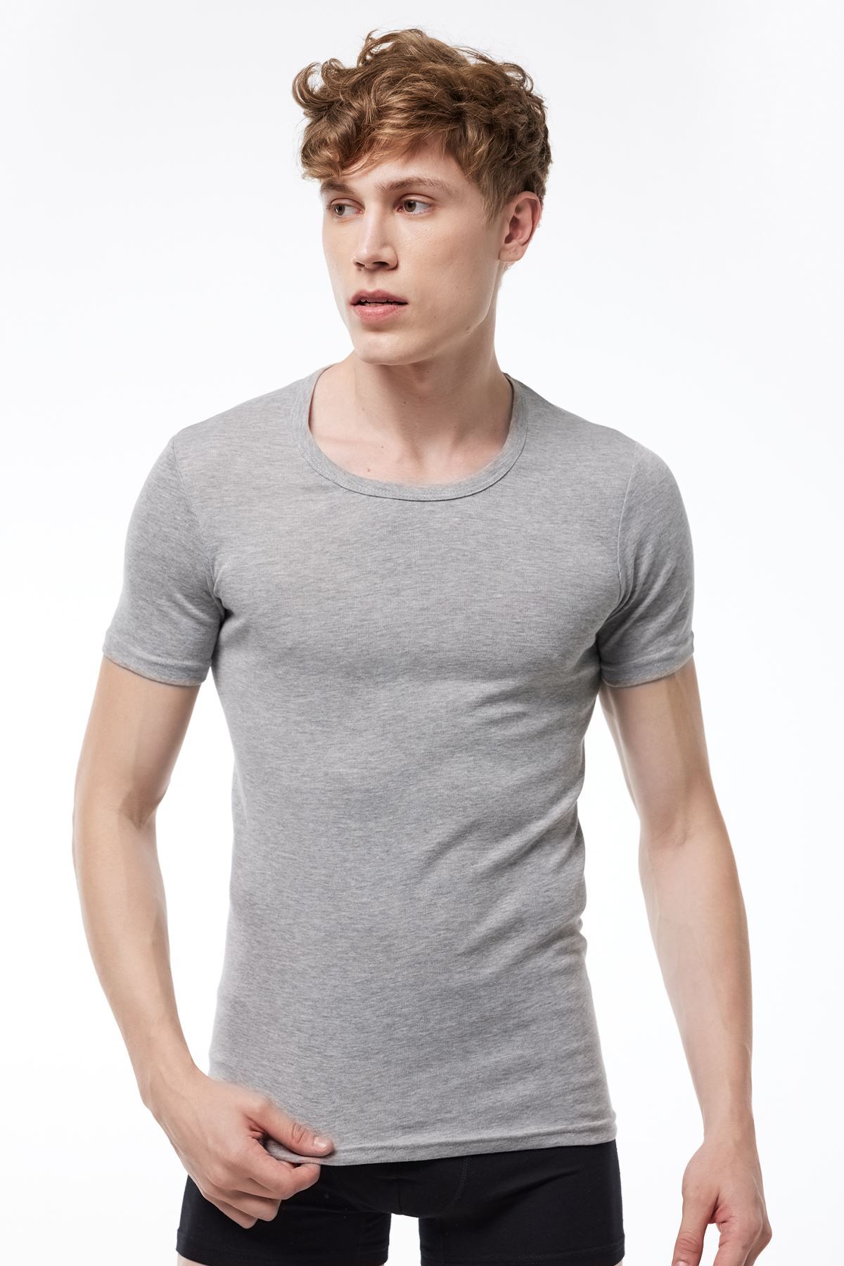 Malabadi Erkek Gri 6 Lı Paket %100 Pamuk Geniş Yaka Ribana Fanila 035-E 