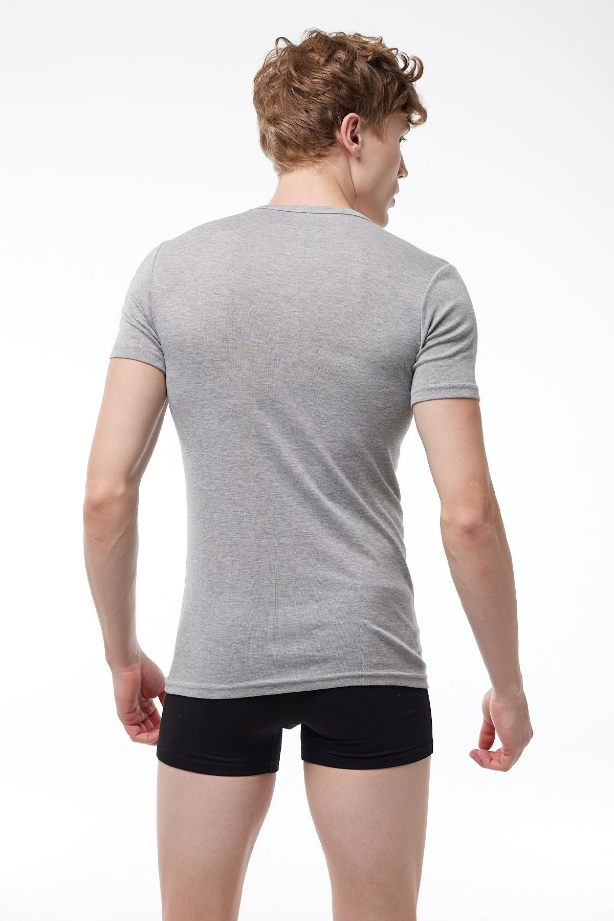 Malabadi Erkek Gri 6 Lı Paket %100 Pamuk Geniş Yaka Ribana Fanila 035-E - 3