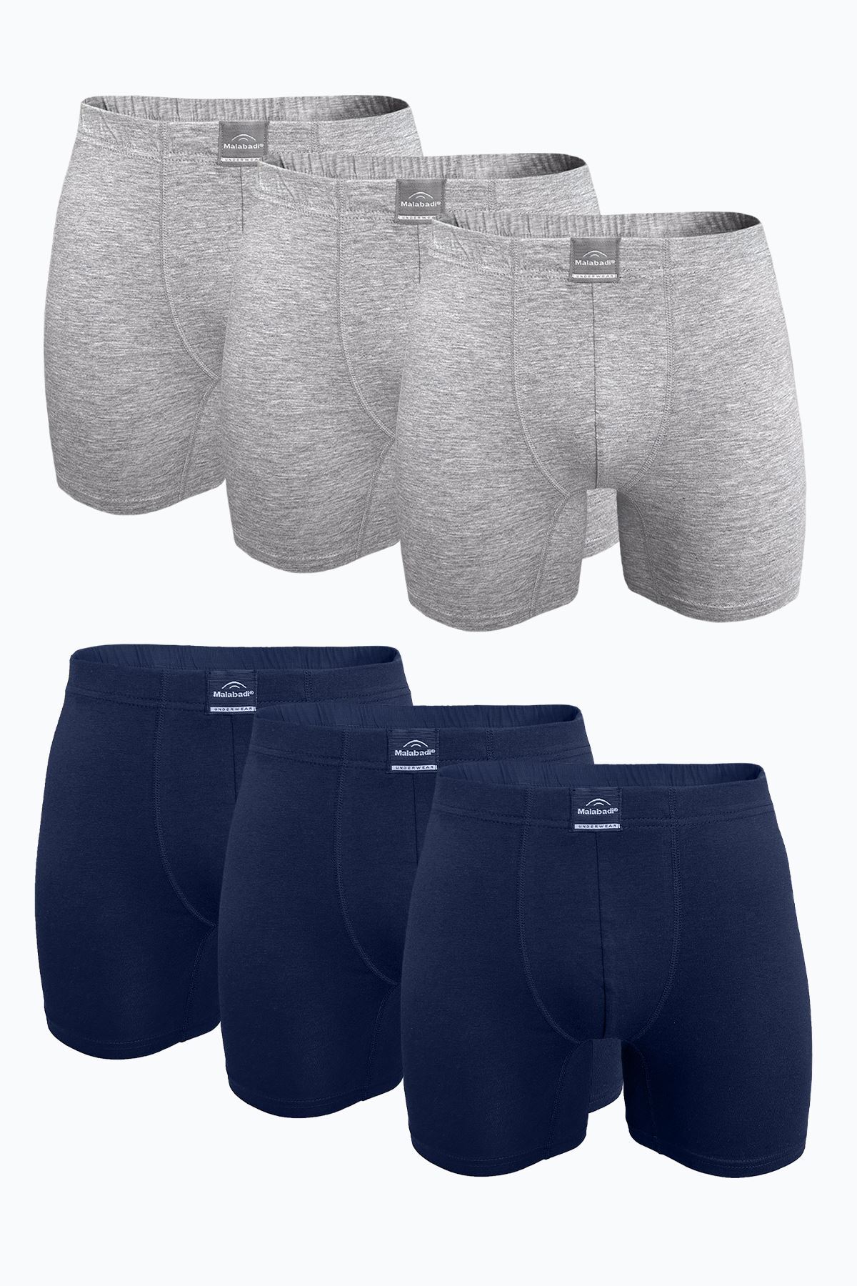 Malabadi Erkek Gri Lacivert 6 lı Premium Collection Modal Uzun Boxer 6M250 