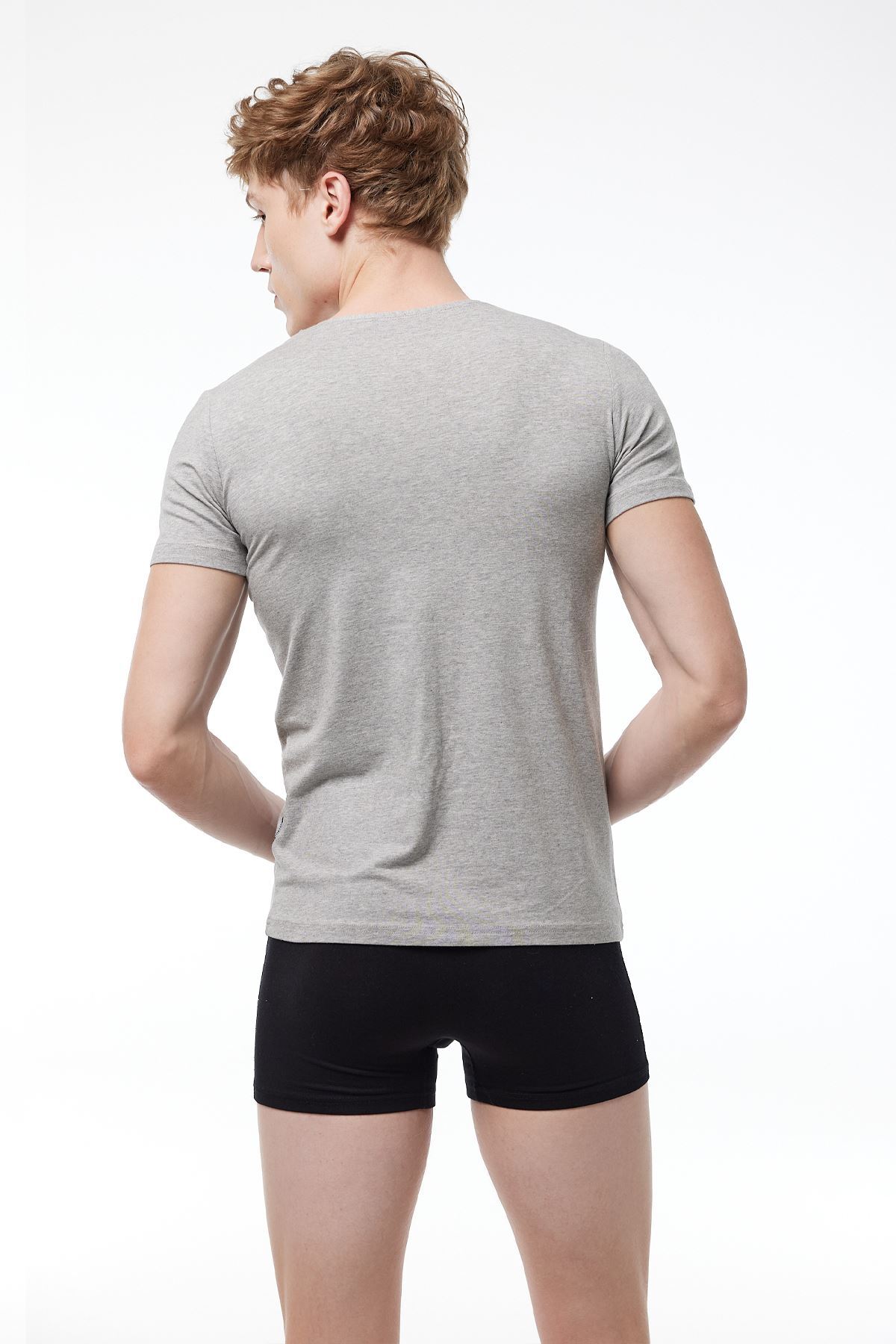 Malabadi Erkek Gri V Yaka Kısa Kollu Modal T-shirt Body 032 - 2