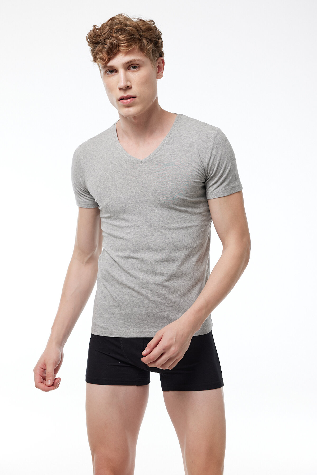 Malabadi Erkek Gri V Yaka Kısa Kollu Modal T-shirt Body 032 - 2