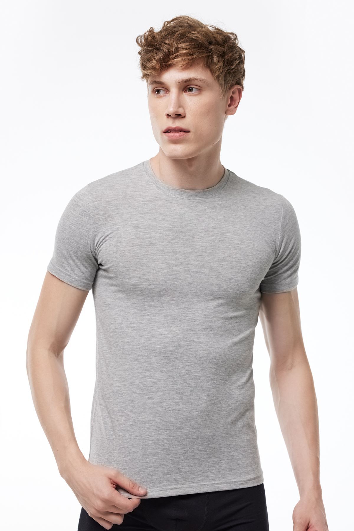 Malabadi Erkek Gri Yuvarlak Yaka Kısa Kollu Modal T-shirt Body 030 