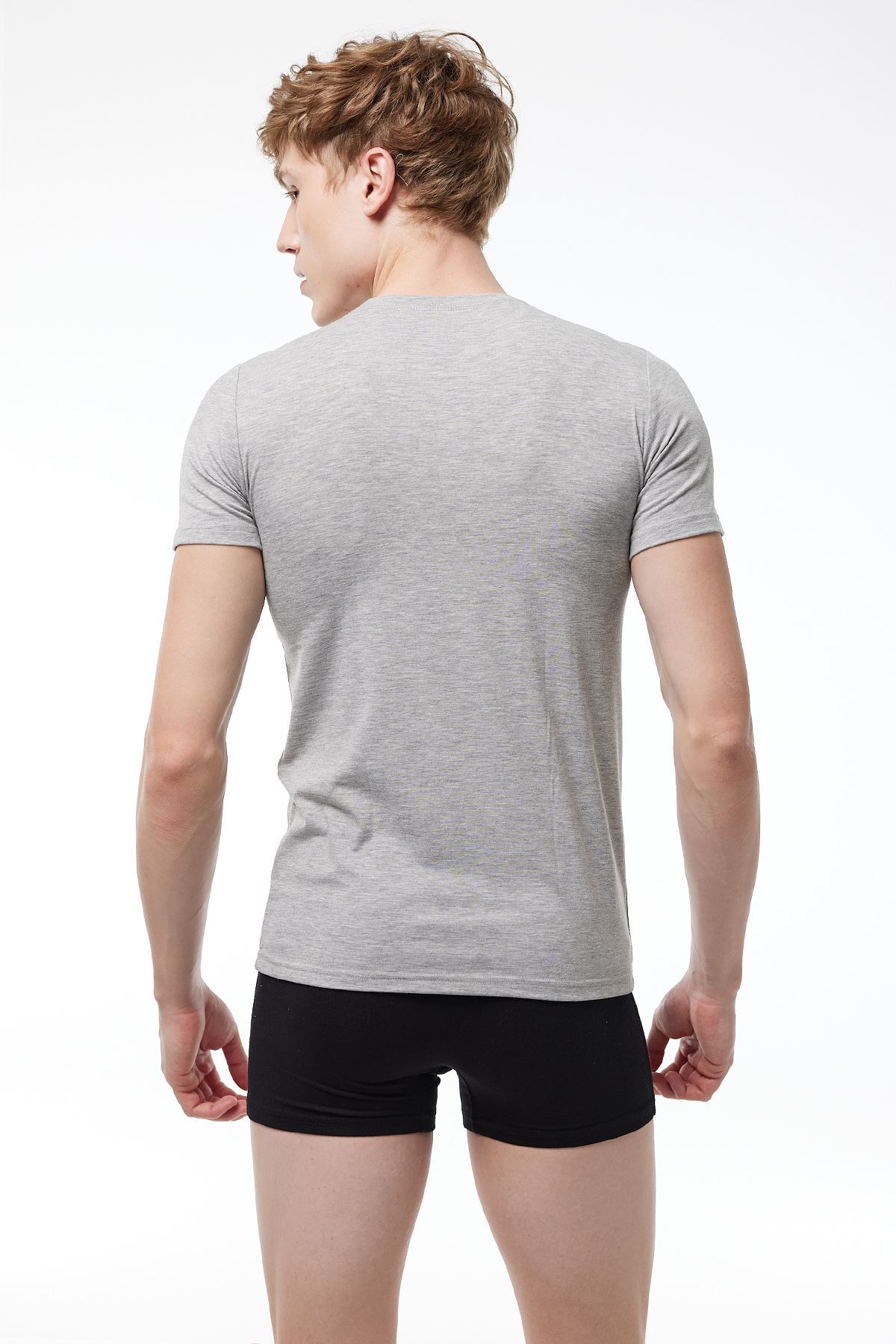 Malabadi Erkek Gri Yuvarlak Yaka Kısa Kollu Modal T-shirt Body 030 - 2