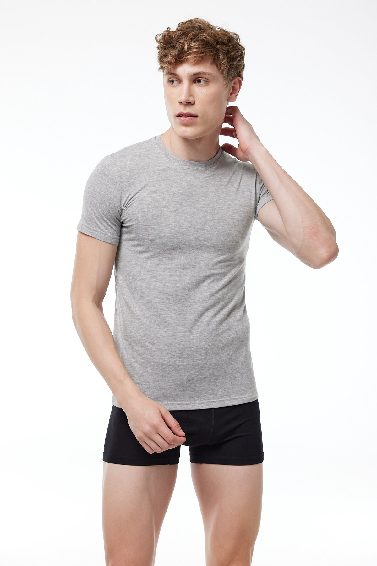 Malabadi Erkek Gri Yuvarlak Yaka Kısa Kollu Modal T-shirt Body 030 - 2