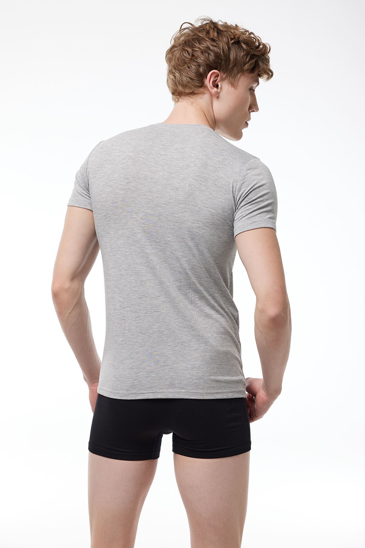 Malabadi Erkek Gri Yuvarlak Yaka Kısa Kollu Pamuk Elastan Fanila T-shirt 093 - 2