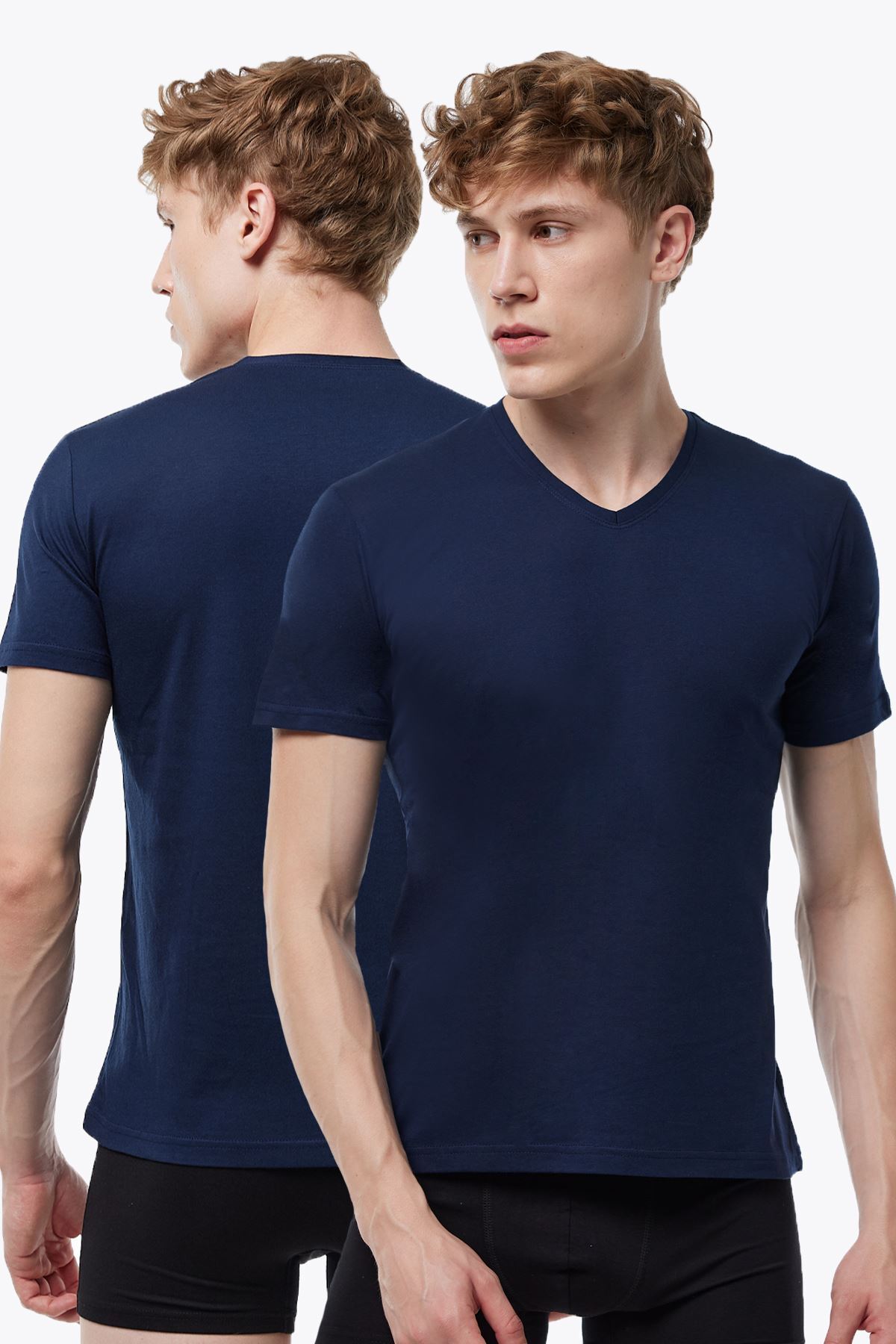 Malabadi Erkek Lacivert 2 li V Yaka Modal İnce Yaz Serinliği Tişört 2M085 - 1
