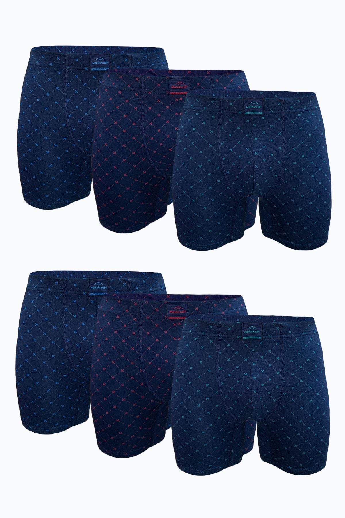 Malabadi Erkek Lacivert Desenli 6 lı Premium Collection Modal Uzun Boxer 6M250 