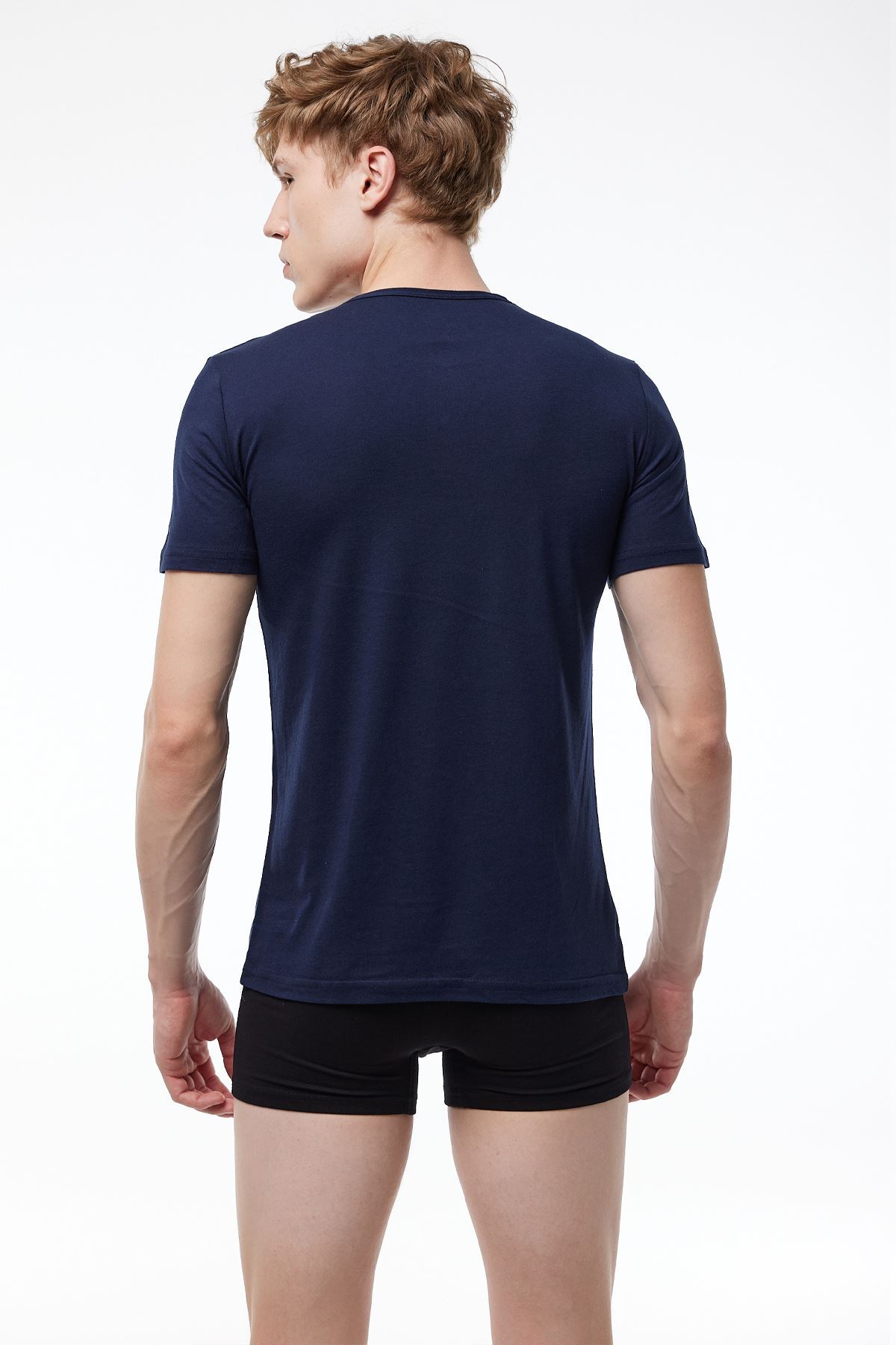 Malabadi Erkek Lacivert Düğmeli Yaka İnce Modal Yaz Serinliği T-Shirt 083 - 2